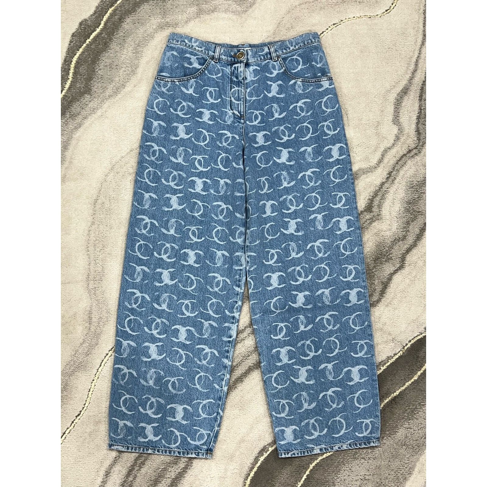 Chanel Chanel Denim White CC Print Logo Baggy Oversized Jeans 36 Size 26" / US 2 / IT 38 - 4 Thumbnail