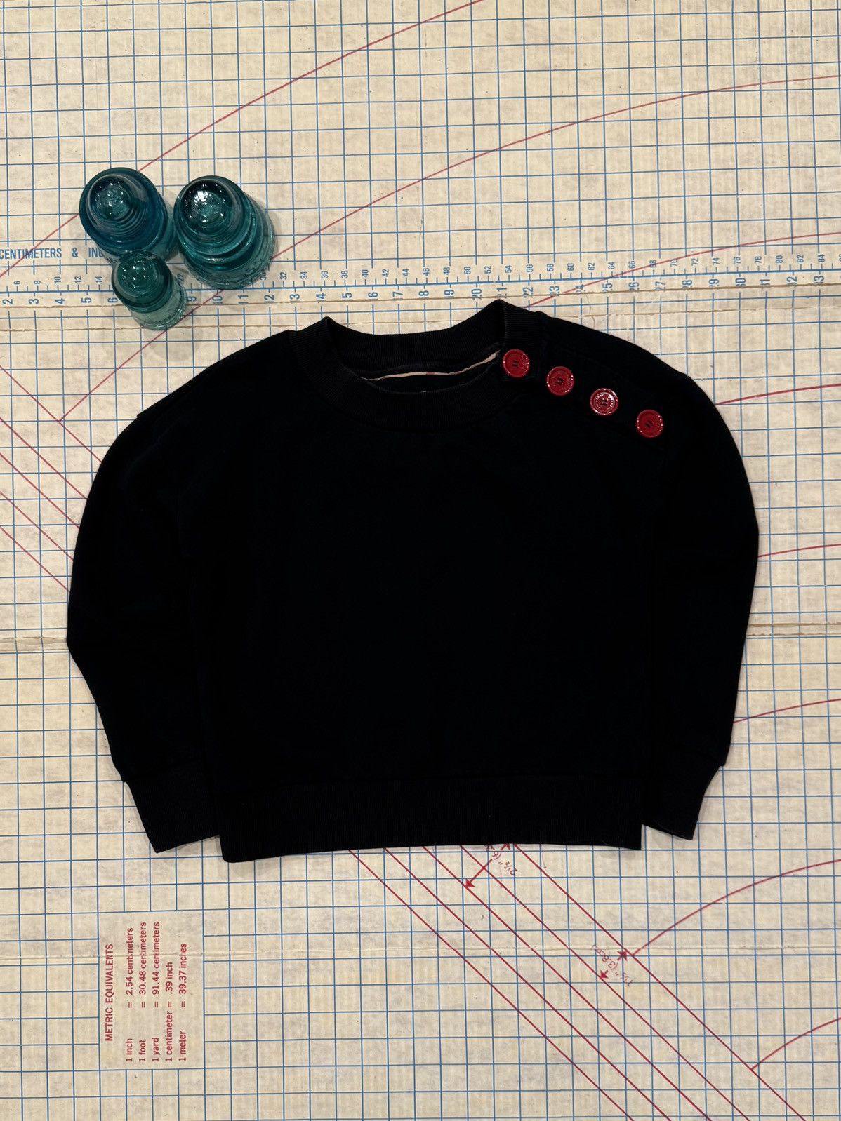 Burberry Women’s Black Crewneck Sweater Red Accent Buttons S