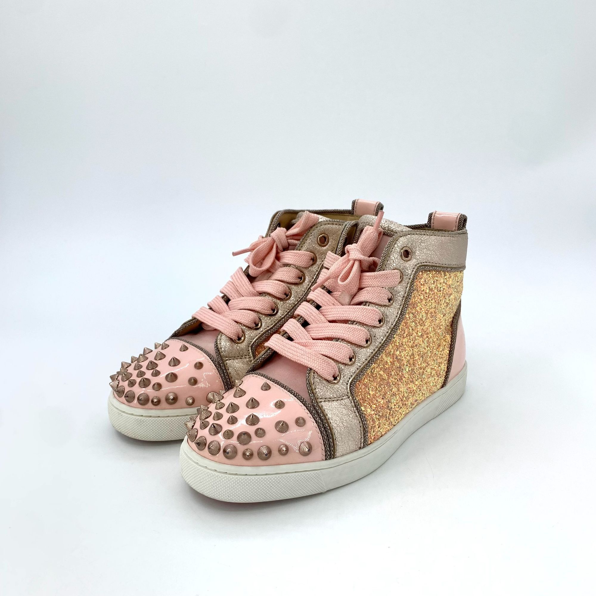 Christian Louboutin Gold & Pink Glitter Sneakers