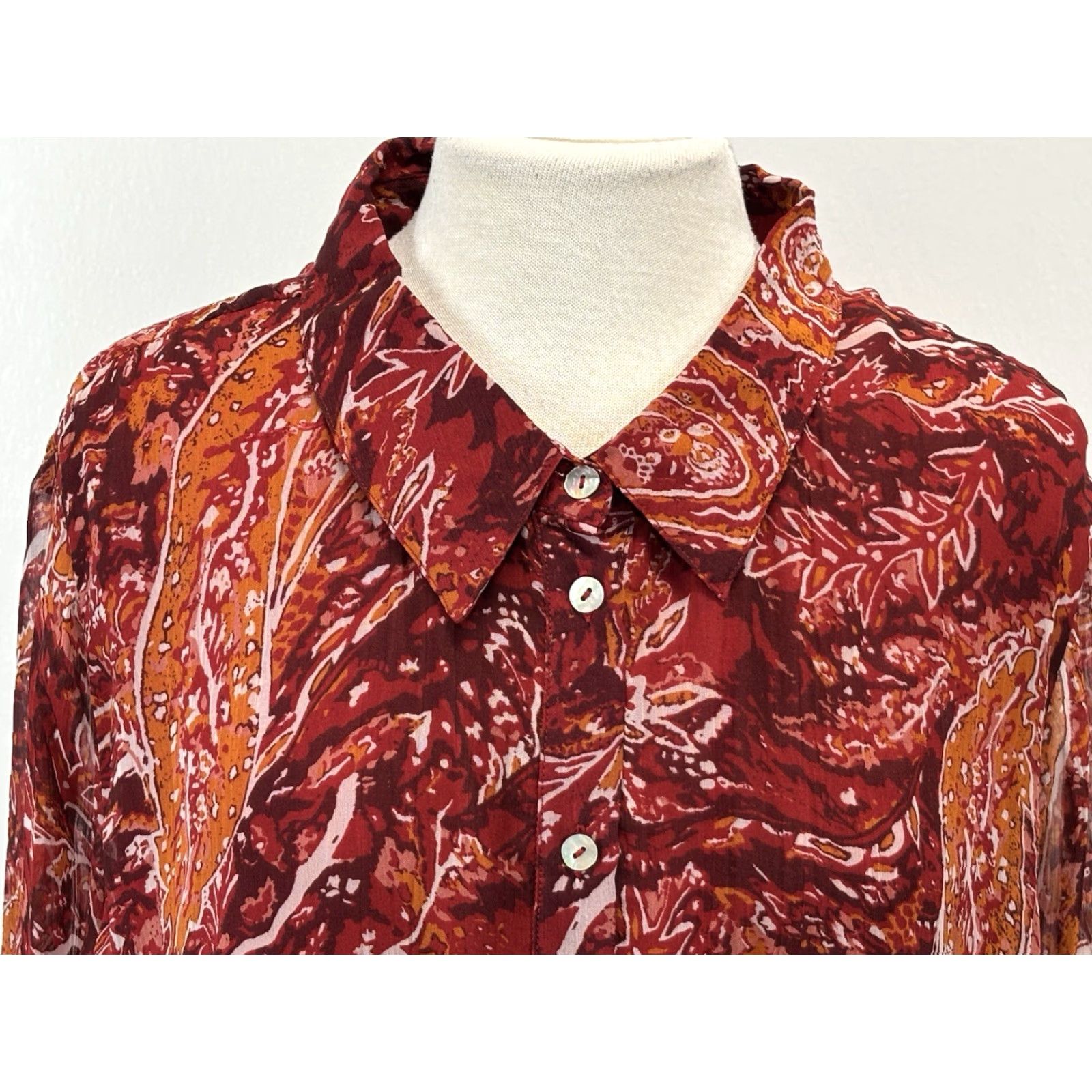 Soft Surroundings Soft Surroundings Cheya Blouse Adult 3X Plus Red Paisley Sheer Long Sleeve Tunic Womens Size XXL / US 16-18 / IT 52-54 - 5 Thumbnail
