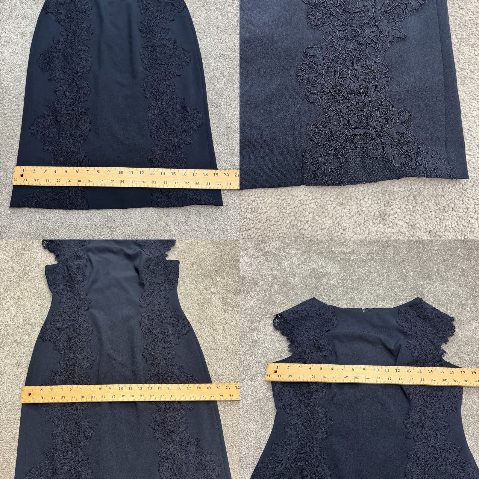 MAGGY LONDON Maggy London Dress Womens Cap Sleeve Lace Applique Sheath Midi Work Navy Blue 10 Size L / US 10 / IT 46 - 8 Thumbnail