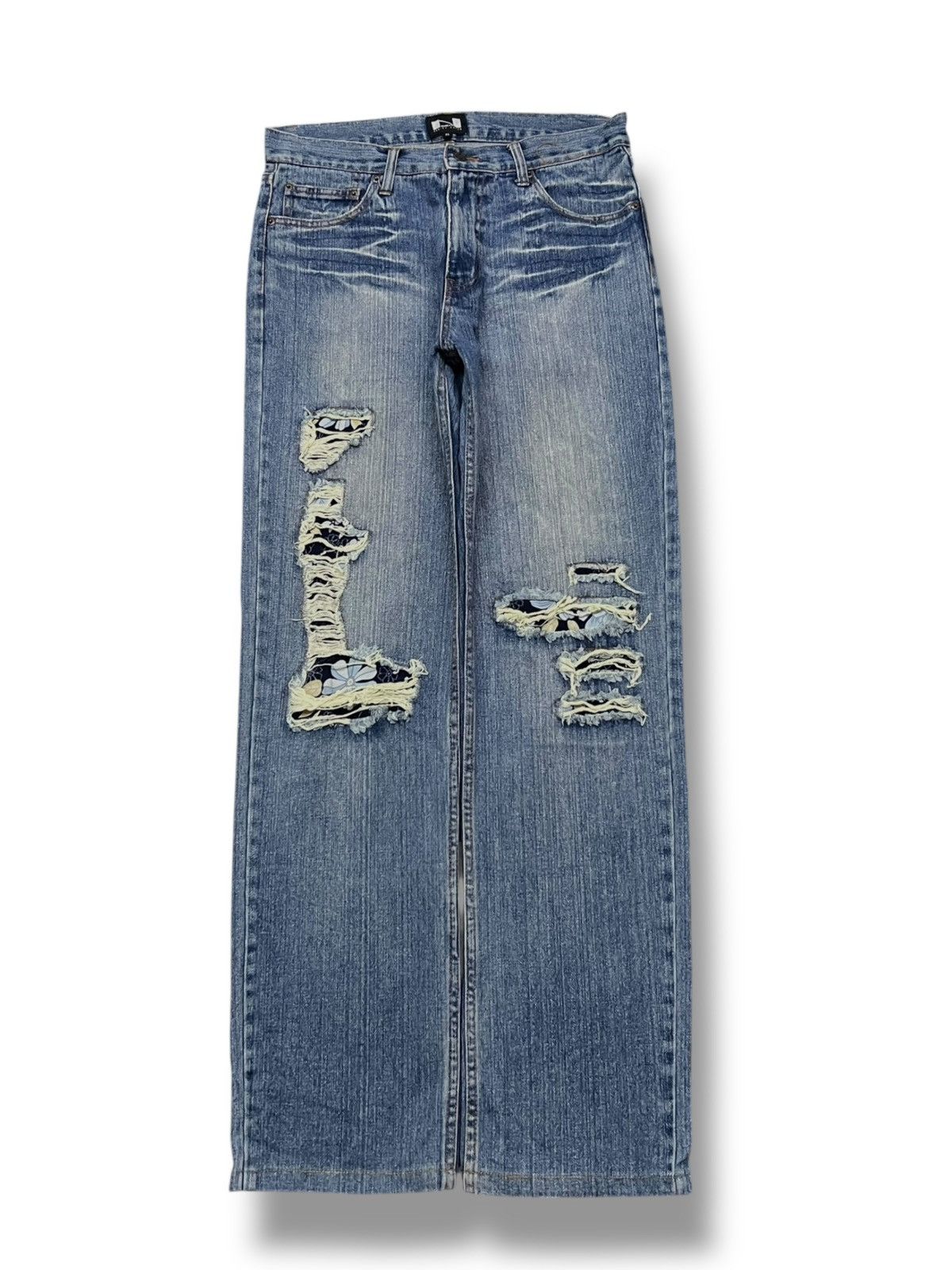 Japanese Brand Vintage Nylaus Jeans Japan - Faded Wash, Patches Distressed Size US 33 - 2 Thumbnail