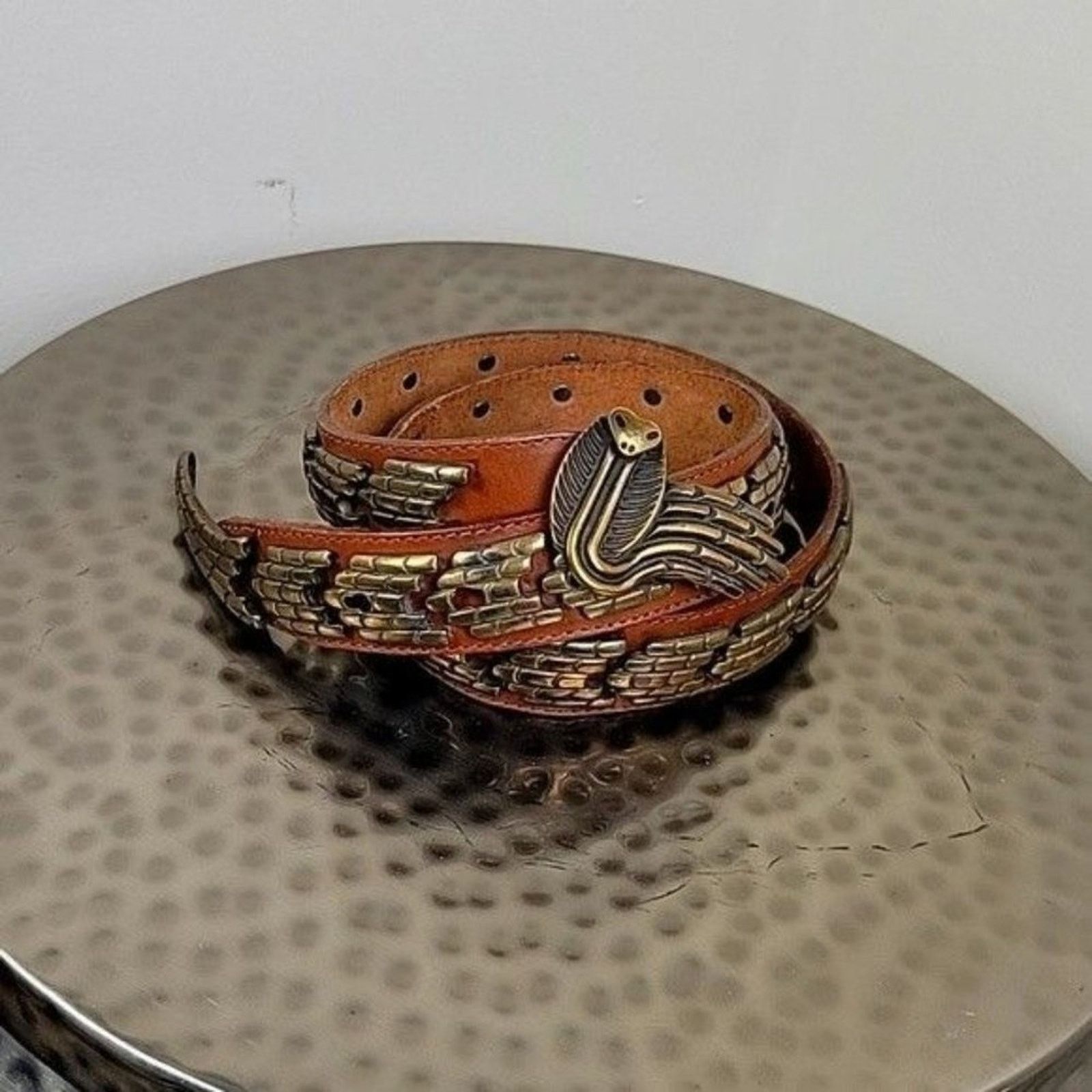 Vintage ACCENTI Italy Metal Brass Links Cobra Snake Belt Leather Size ONE SIZE - 3 Thumbnail