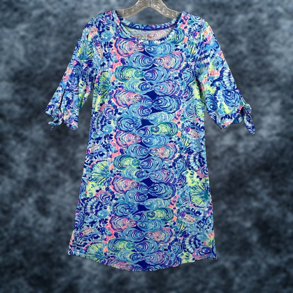 Lilly Pulitzer Lilly Pulitzer Dress Womens XS Blue Floral Tropical Slit Sleeve Shift Shirt Size XS / US 0-2 / IT 36-38 - 1 Thumbnail