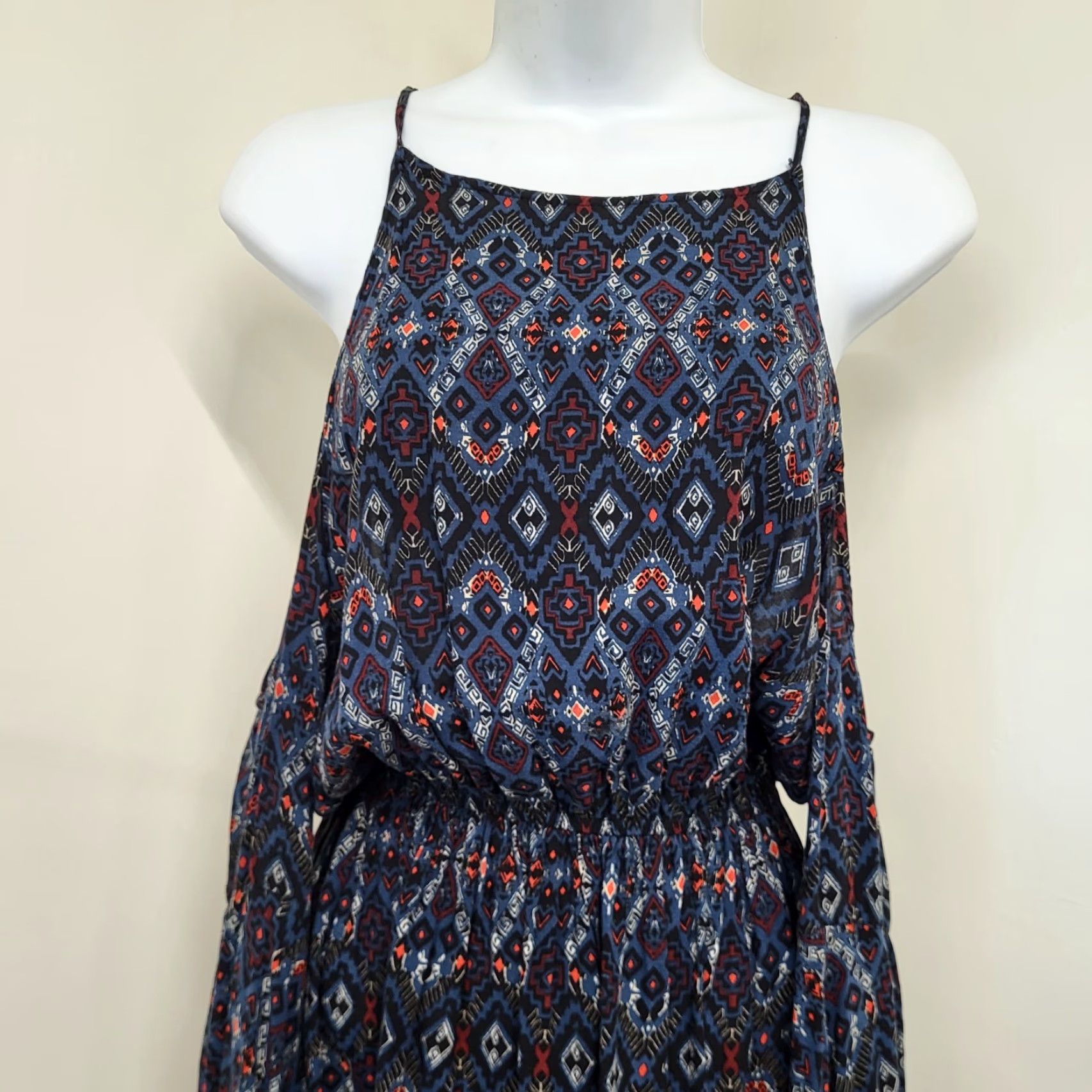 Abercrombie & Fitch Abercrombie & Fitch Dress Medium Blue Paisley Cold Shoulder Long Sleeve Dress Size M / US 6-8 / IT 42-44 - 4 Thumbnail