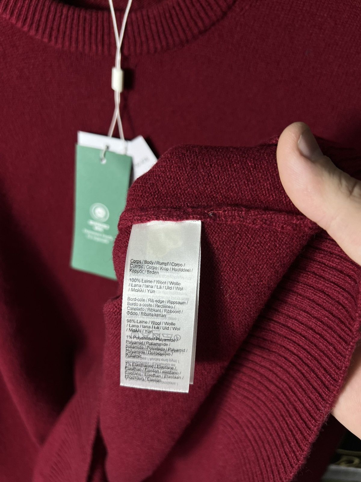 Lacoste 🔥 LACOSTE Wool Crewneck Sweater Burgundy Crocodile Logo 4XL Size US XXL / EU 58 / 5 - 12 Thumbnail