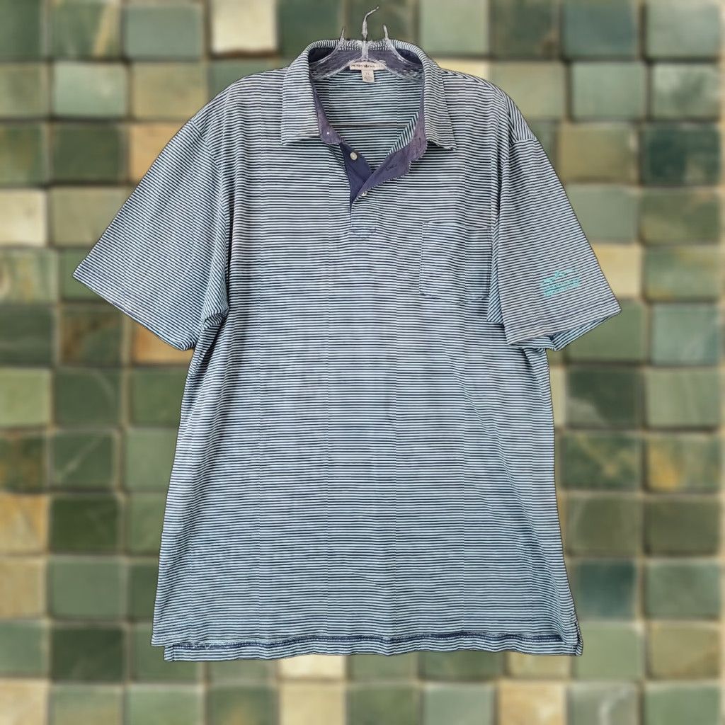 Peter Millar Peter Millar Polo Shirt Short Sleeve Blue Striped Pima Cotton XL Men’s Size XL Discoloration Collar Embroidered Sleeve 90s? Size US XL / EU 56 / 4 - 1 Thumbnail