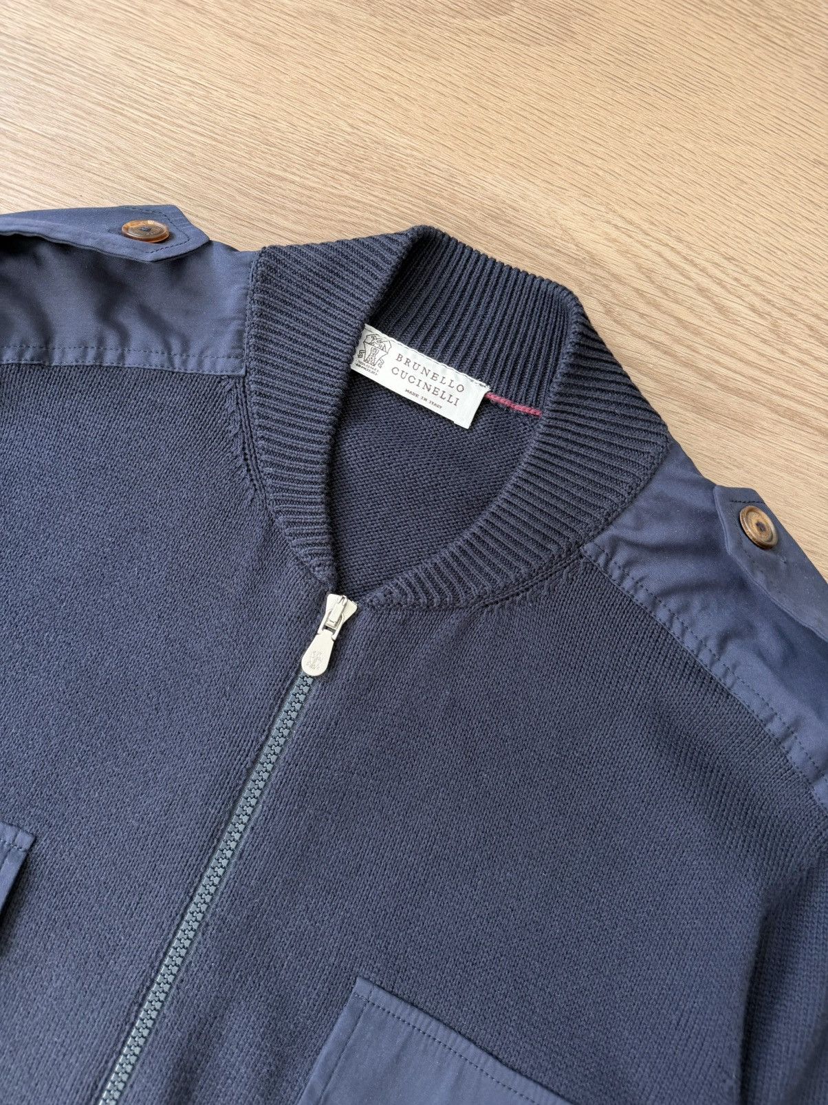 Brunello Cucinelli Cotton Knit Military Zip Cardigan Navy Size US M / EU 48-50 / 2 - 3 Thumbnail