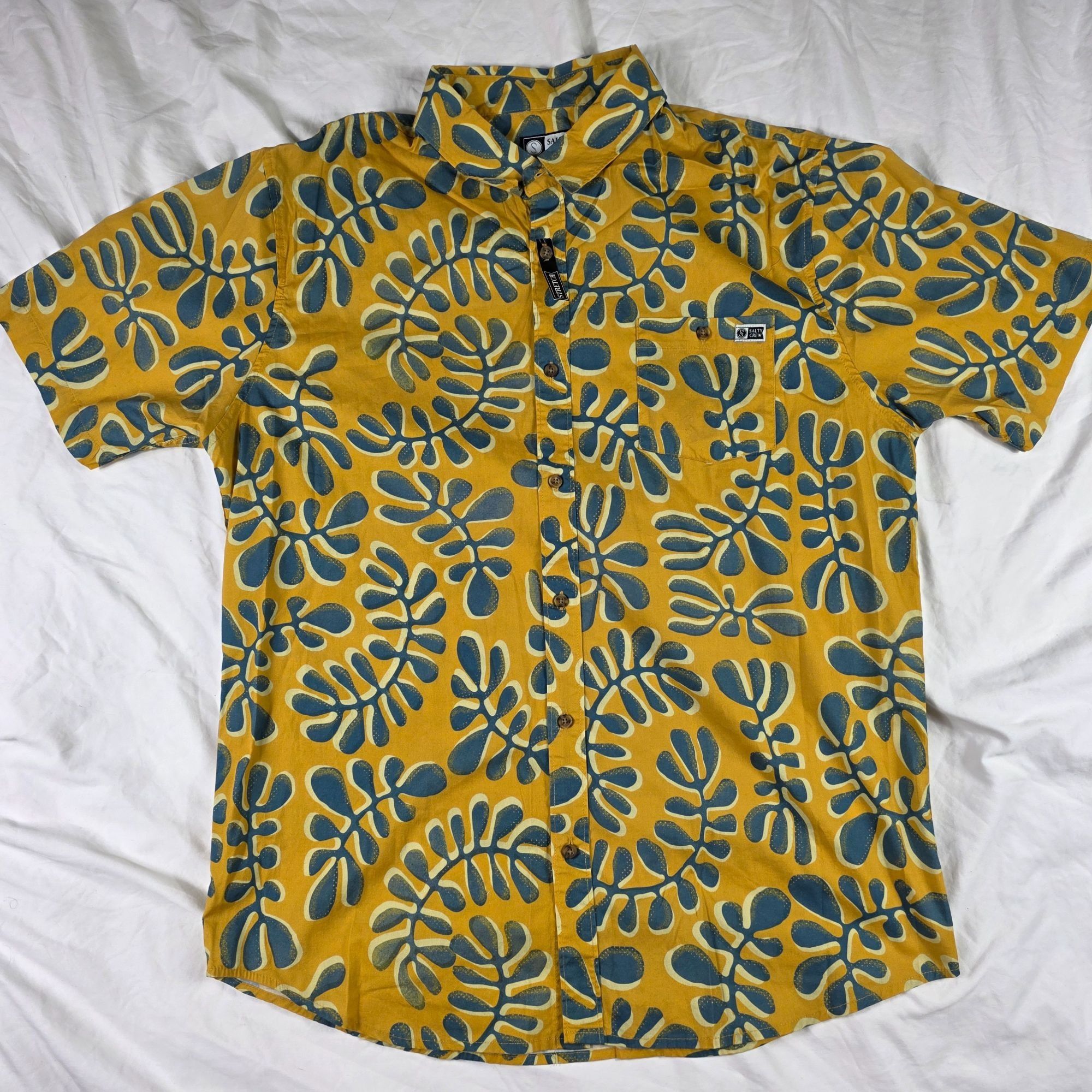 Other Salty Crew Mens XL Yellow Blue Short Sleeve Button Up Shirt Size US XL / EU 56 / 4 - 1 Thumbnail