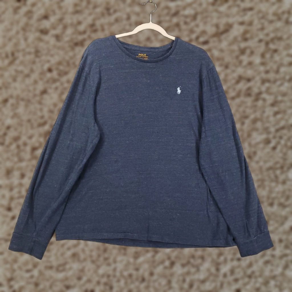 Polo Ralph Lauren Polo Ralph Lauren Shirt Mens XL Custom Fit Blue Long Sleeve Pullover Crew Neck Cotton Knit Logo Embroidered Size US XL / EU 56 / 4 - 1 Thumbnail