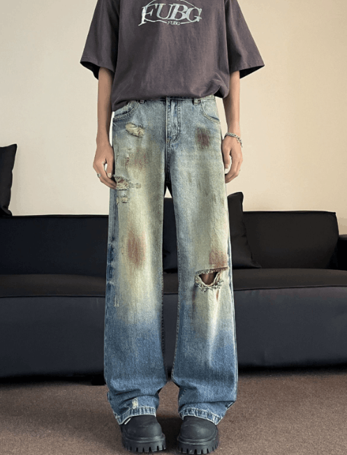 Japanese Brand × Jean American retro washed distressed straight-leg ripped jeans Size US 32 / EU 48 - 1 Thumbnail
