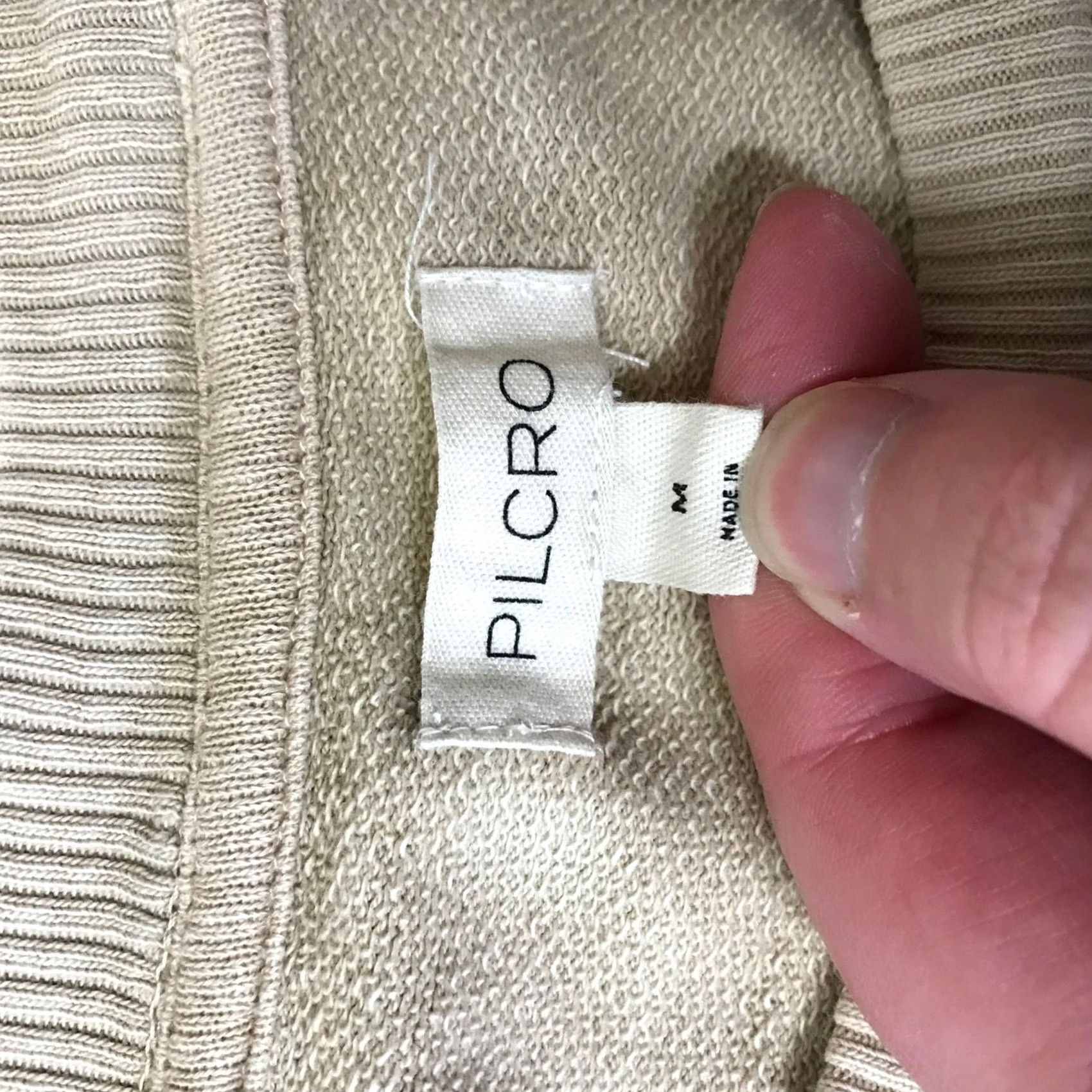 Vintage Pilcro and the Letterpress Sweatshirt M Beige Puff Sleeve Crew Neck Bubble Hem Knit Mixed Media Casual Womens Size M / US 6-8 / IT 42-44 - 7 Thumbnail