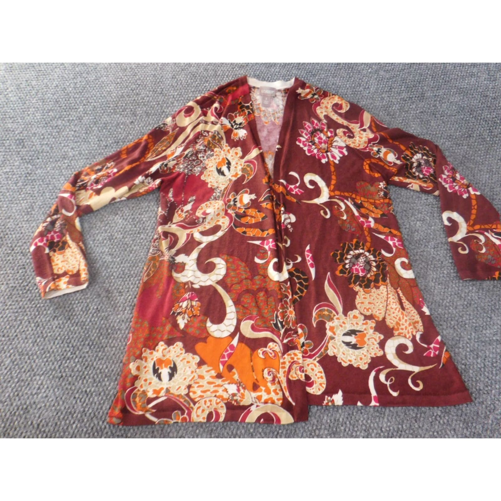 Vintage Chicos Cardigan Sweater Women Red Floral Crew Neck Long Sleeve Stretch Open Knit Regular Size 1 Modern Travel Size XS / US 0-2 / IT 36-38 - 3 Thumbnail