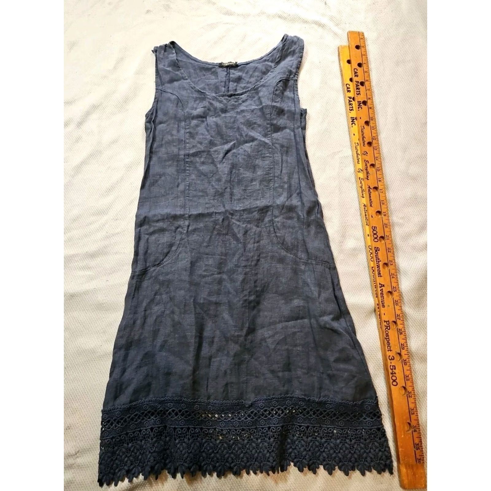 Vintage Lungo L'Arno Dress Womens XS Blue Linen Knit Embroidered Shift Made In Italy Size XS / US 0-2 / IT 36-38 - 2 Thumbnail