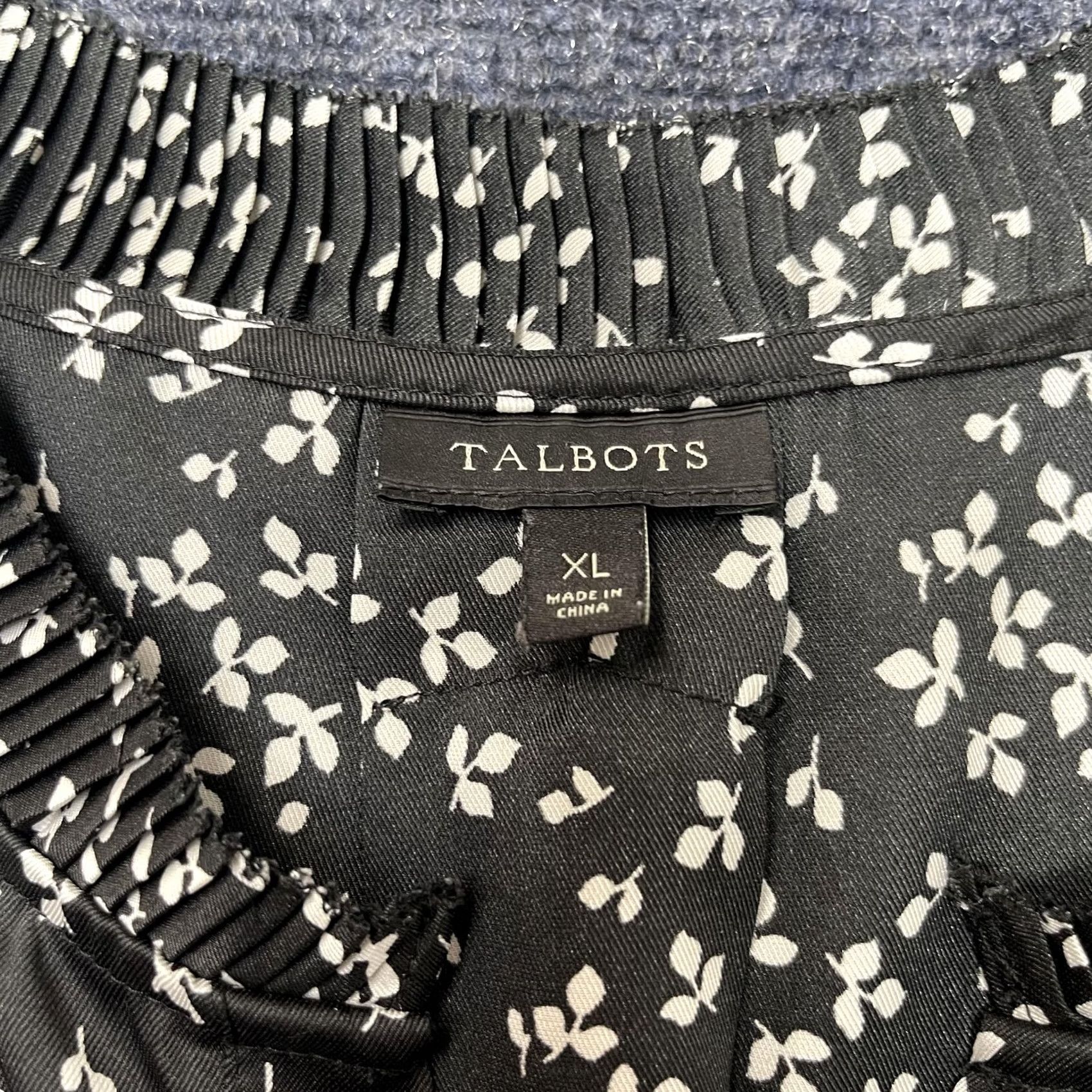 Talbots Talbots Blouse Womens XL Black Floral Ruffle Neck Cap Sleeve Lightweight Top Size XL / US 12-14 / IT 48-50 - 3 Thumbnail