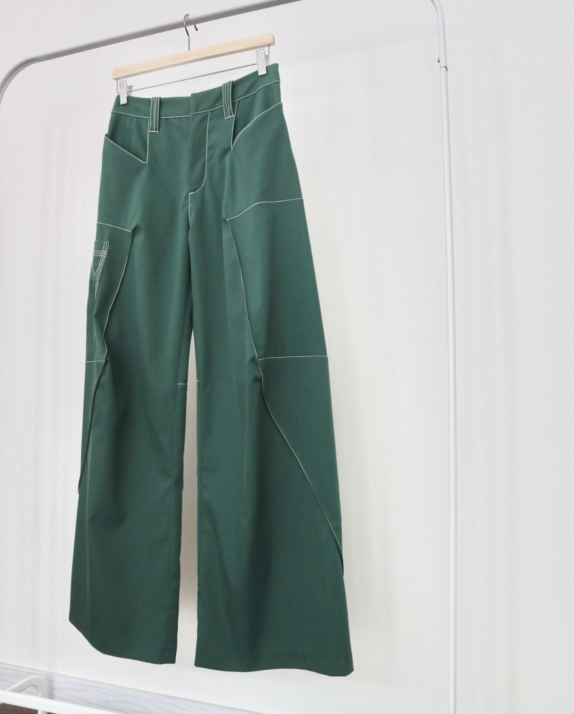 Pre-owned Kiko Kostadinov Ss23 Show Green Bright Line Geometric Wide-leg Pants