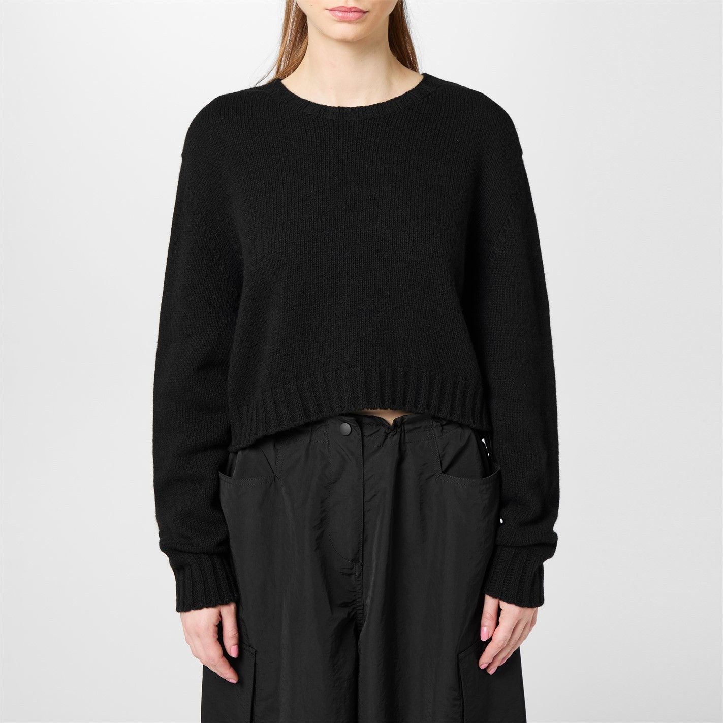 Palm Angels o1g2r1mq0425 Curved Logo Cropped Sweater in Black Size L / US 10 / IT 46 - 3 Thumbnail