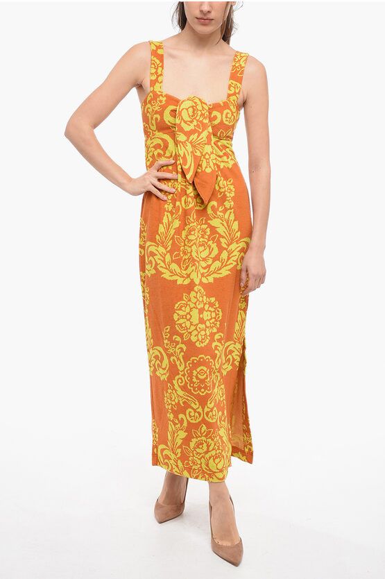 image of Alemais Anthemion- Printed Terry-Cotton Alby Midi Dress in Orange, Women's (Size Small)