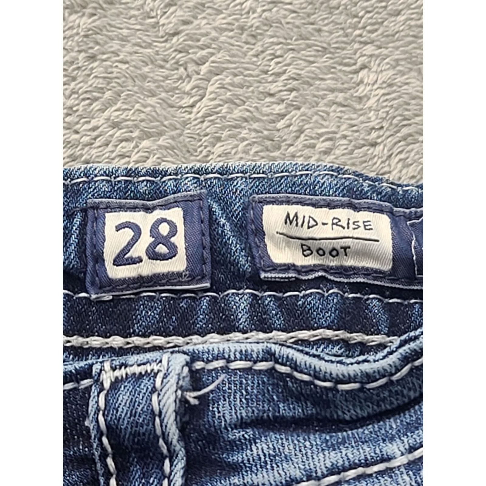 Miss Me Miss Me Jeans Womens 28x32 Regular Fit Boot Cut Mid Rise Aztec Distressed Denim Size 28" / US 6 / IT 42 - 6 Thumbnail