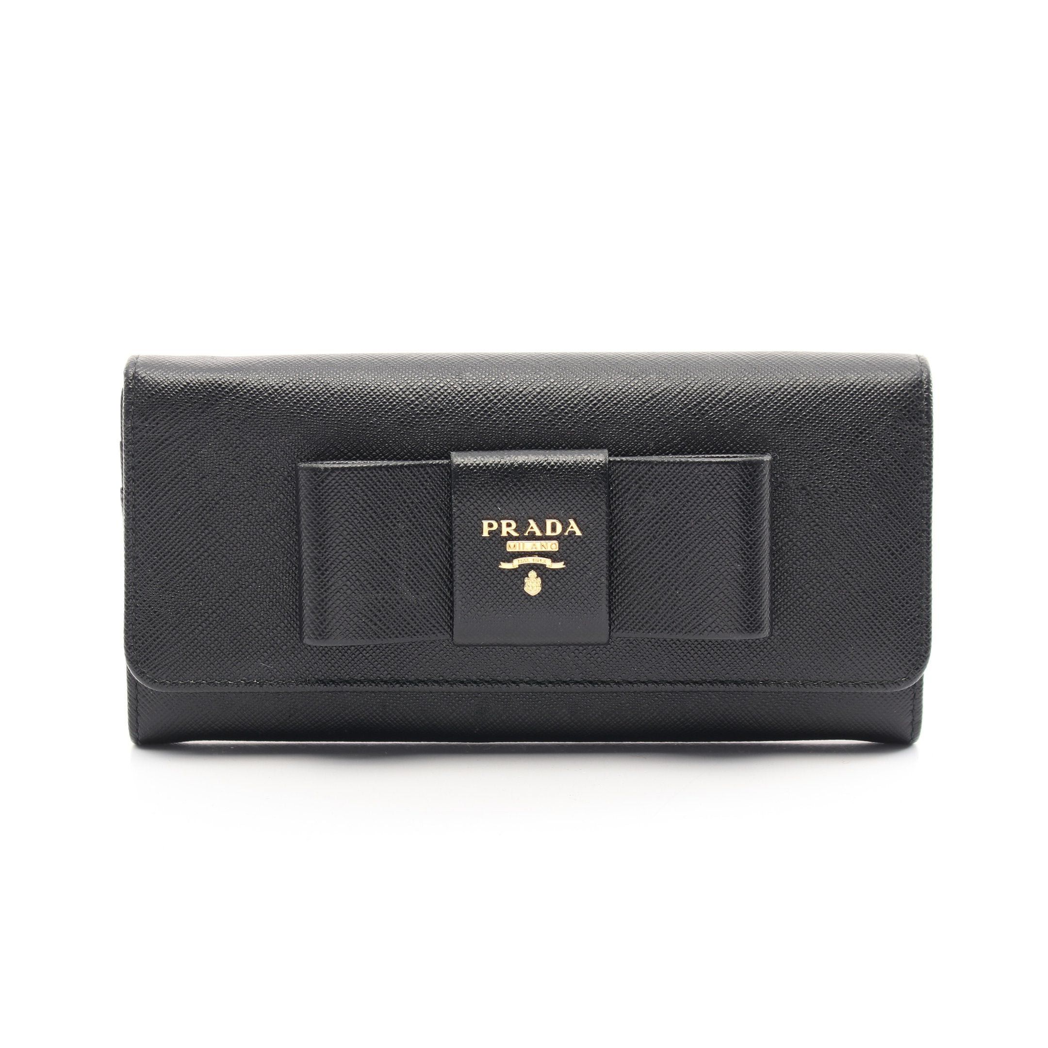 Prada Prada Saffiano Metal Bi-Fold Long Wallet Ribbon Leather Black Size ONE SIZE - 1 Thumbnail