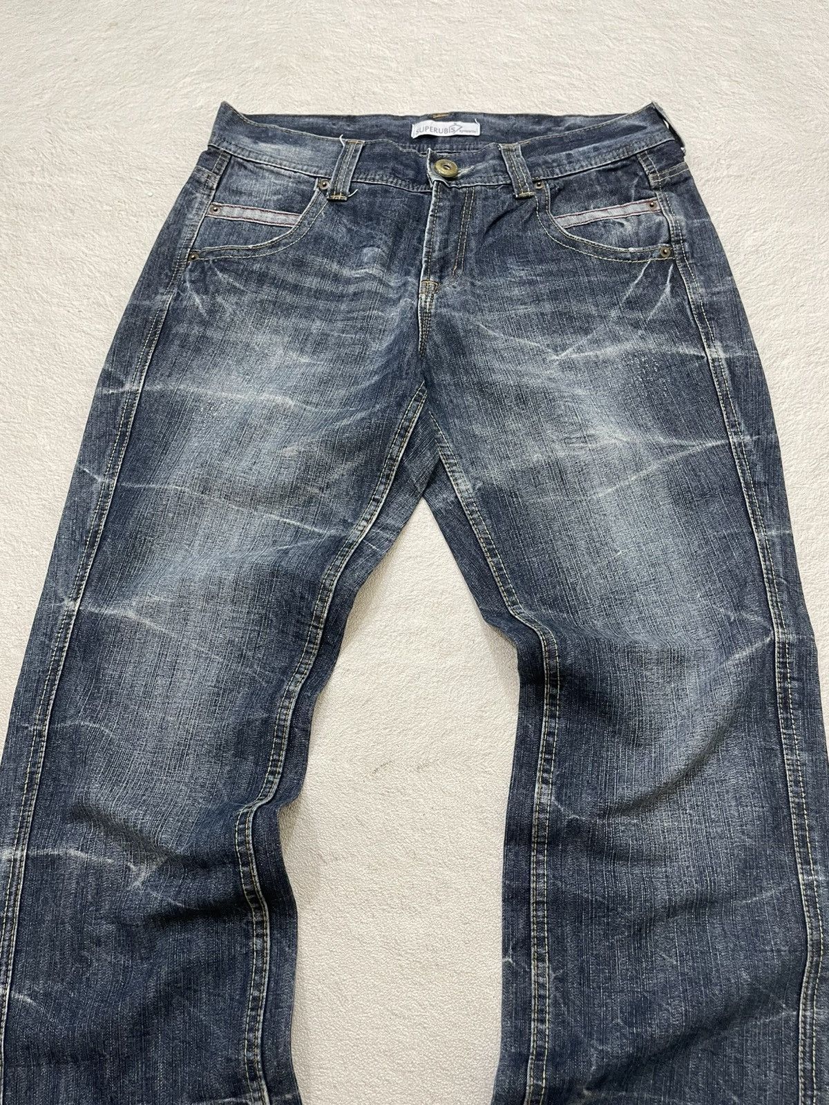 Japanese Brand 00s Japanese Whiskered Denim Heavy Fade Straight Fit Y2K Size US 34 / EU 50 - 2 Thumbnail