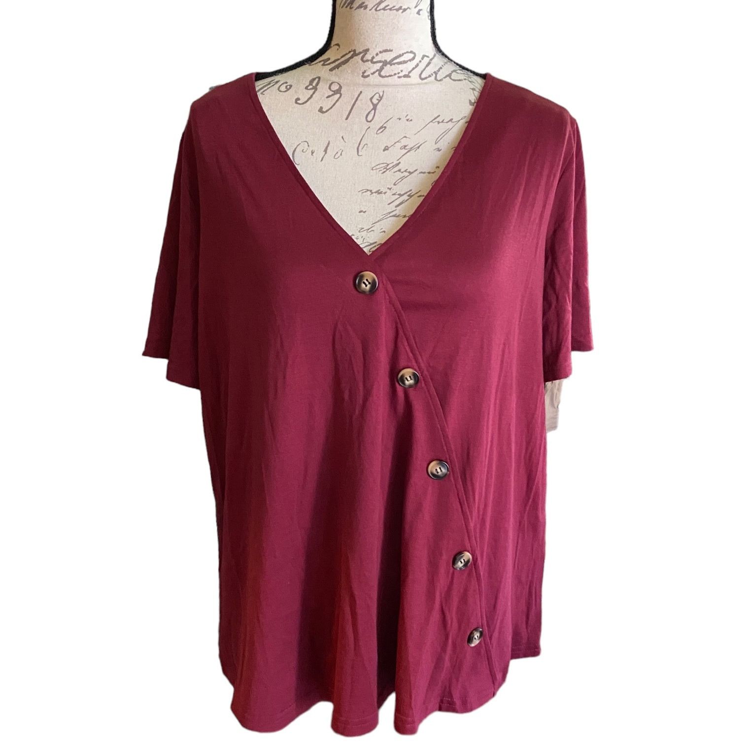 Other Bloomchic Maroon Red V Neck Button Detail Shirt Size 10 Size L / US 10 / IT 46 - 1 Thumbnail