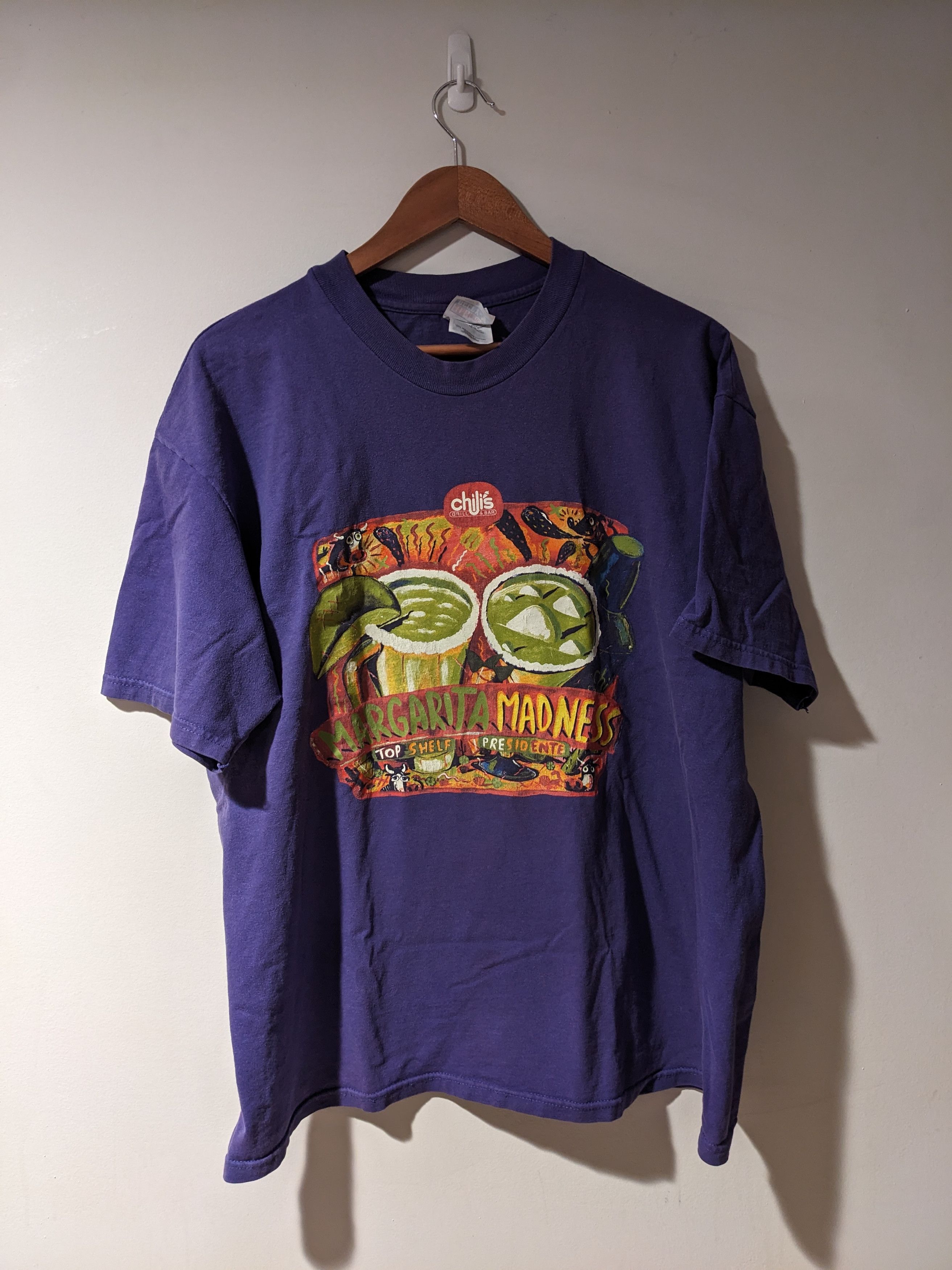 image of Hanes x Vintage 1998 Chili's Margarita Madness Presidente T-Shirt in Purple, Men's (Size XL)