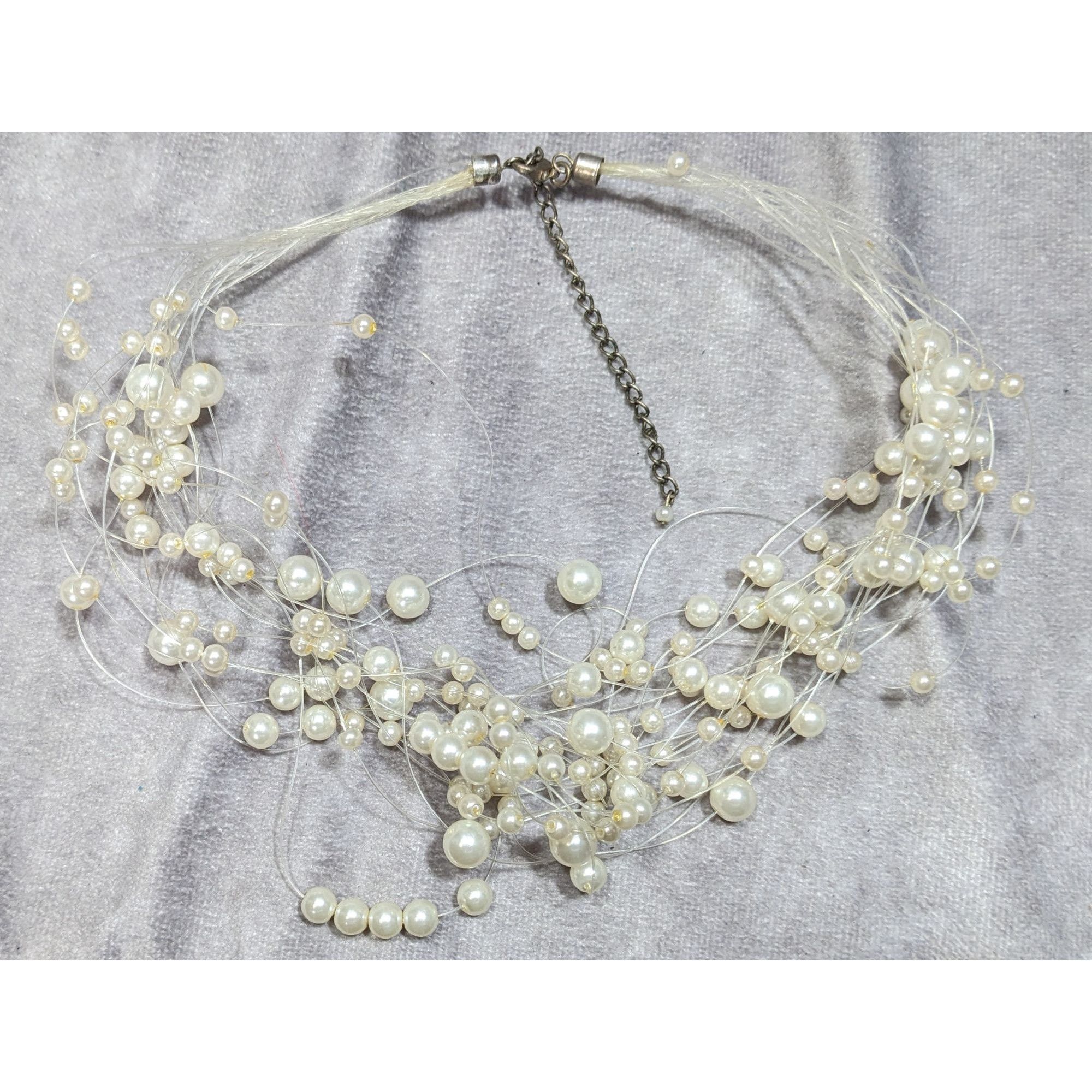 Other Vintage Glass Pearl White Multi-Strand Floating Necklace Wit Size ONE SIZE - 6 Thumbnail