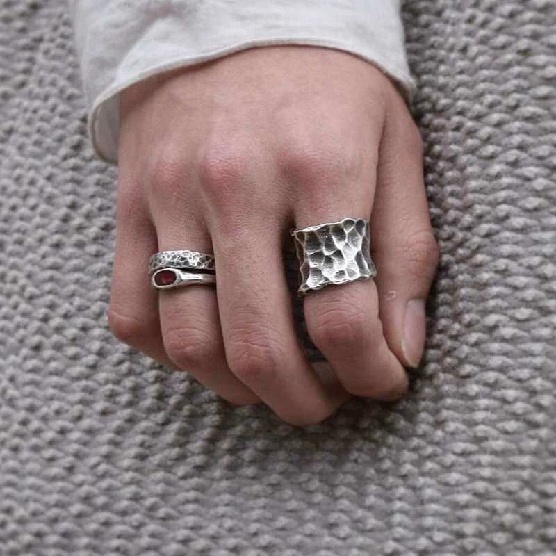 Gothmos Gothmos Korean Hammered Oxidized 925 Silver Ring 14+20 Size ONE SIZE - 2 Thumbnail