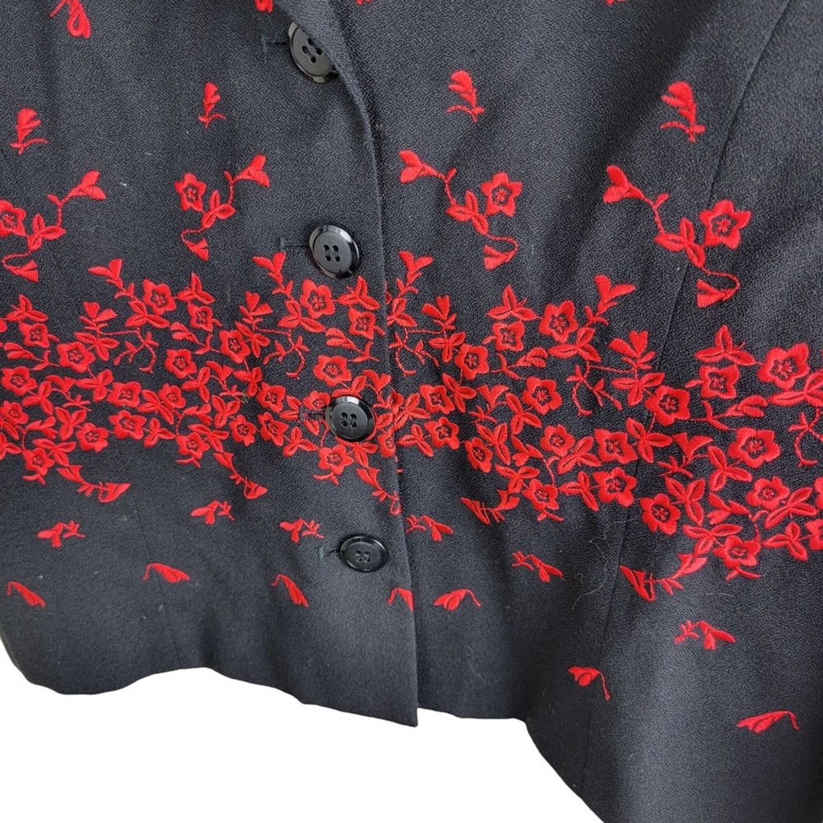 Vintage SCAASI Floral Embroidery Blazer Black Size L / US 10 / IT 46 - 6 Thumbnail