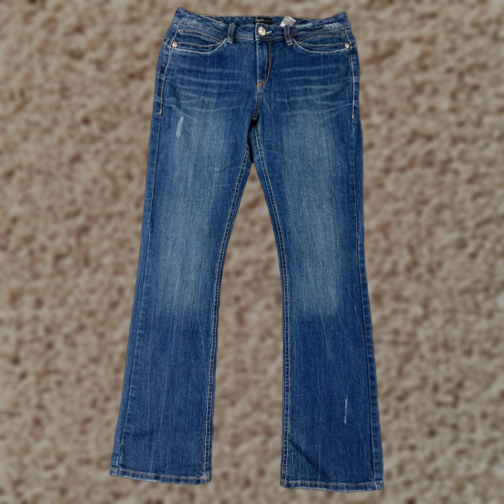 Denime SUPPLIES Women's Bootcut Jeans Size 8 Blue Distressed Embroidered Denim Stretch Regular Fit Size 30" / US 8 / IT 44 - 1 Thumbnail
