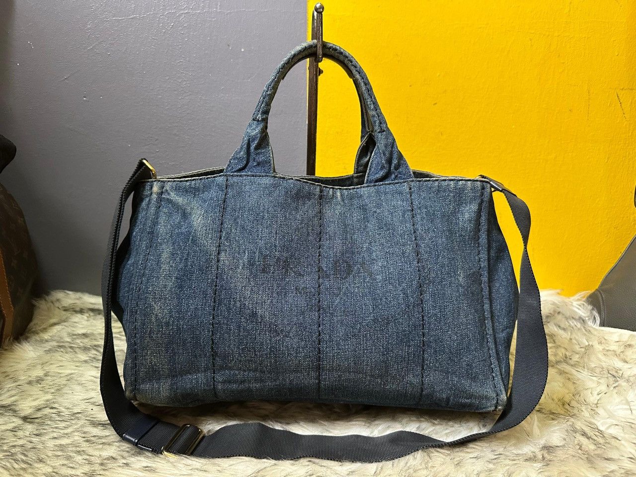Prada Authentic Prada Canapa Denim Blu Medium Tote Bag Size ONE SIZE - 1 Thumbnail