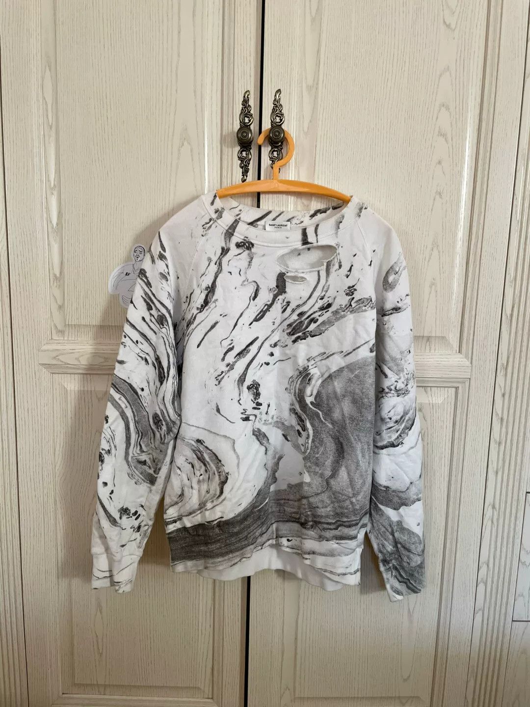 Saint Laurent Paris Saint Laurent Marble Print White Hoodie Size US S / EU 44-46 / 1 - 1 Thumbnail