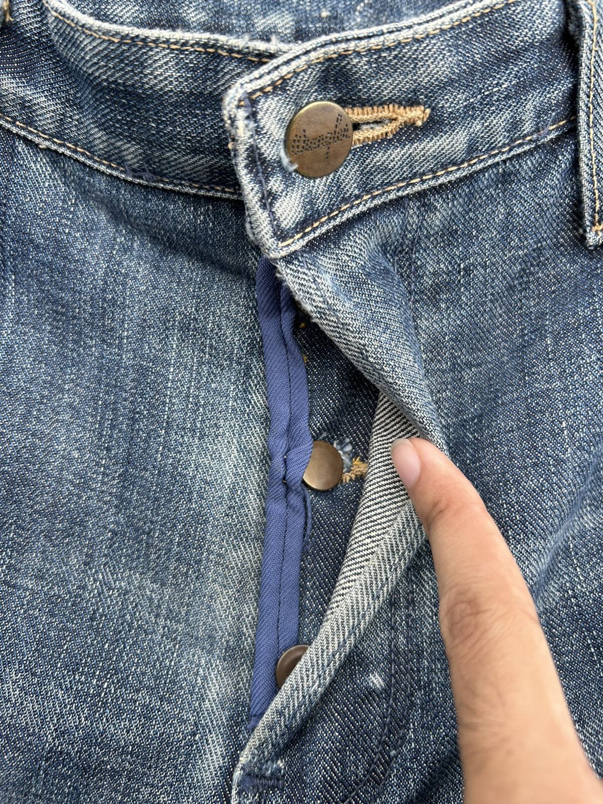 Kapital VINTAGE WRANGLER BLUE BELL SELVEDGE DISTRESSED DENIM JEANS Size US 31 - 9 Thumbnail