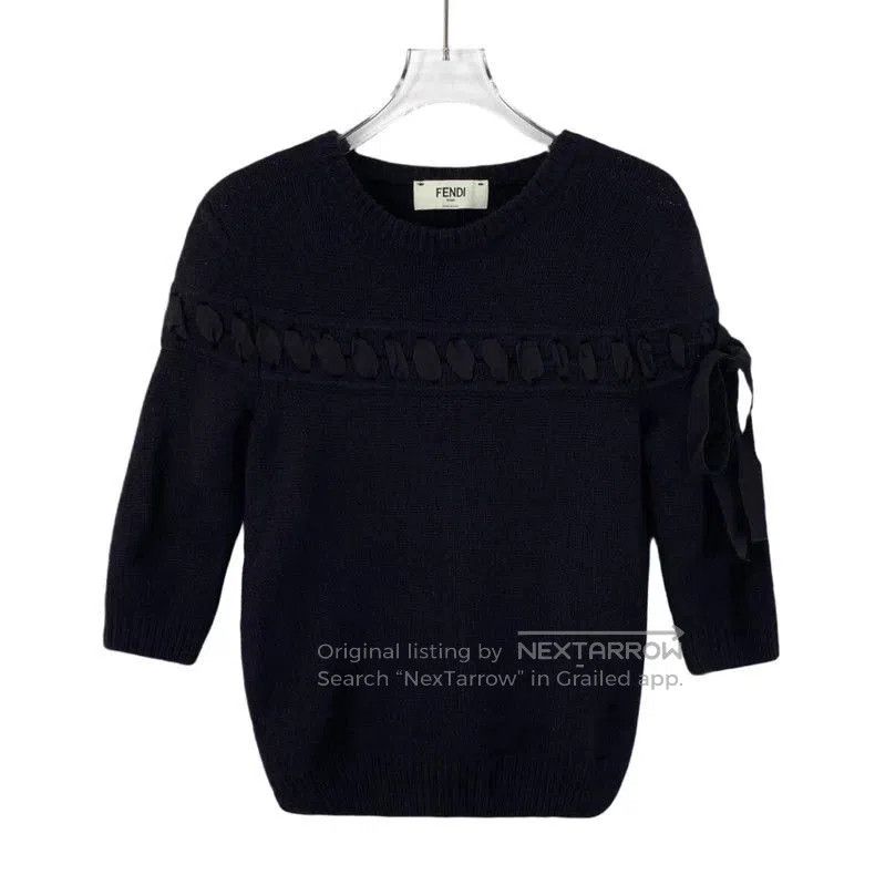 Fendi Fendi Black Ribbed Tie Neck Sweater. Size US S / EU 44-46 / 1 - 1 Thumbnail