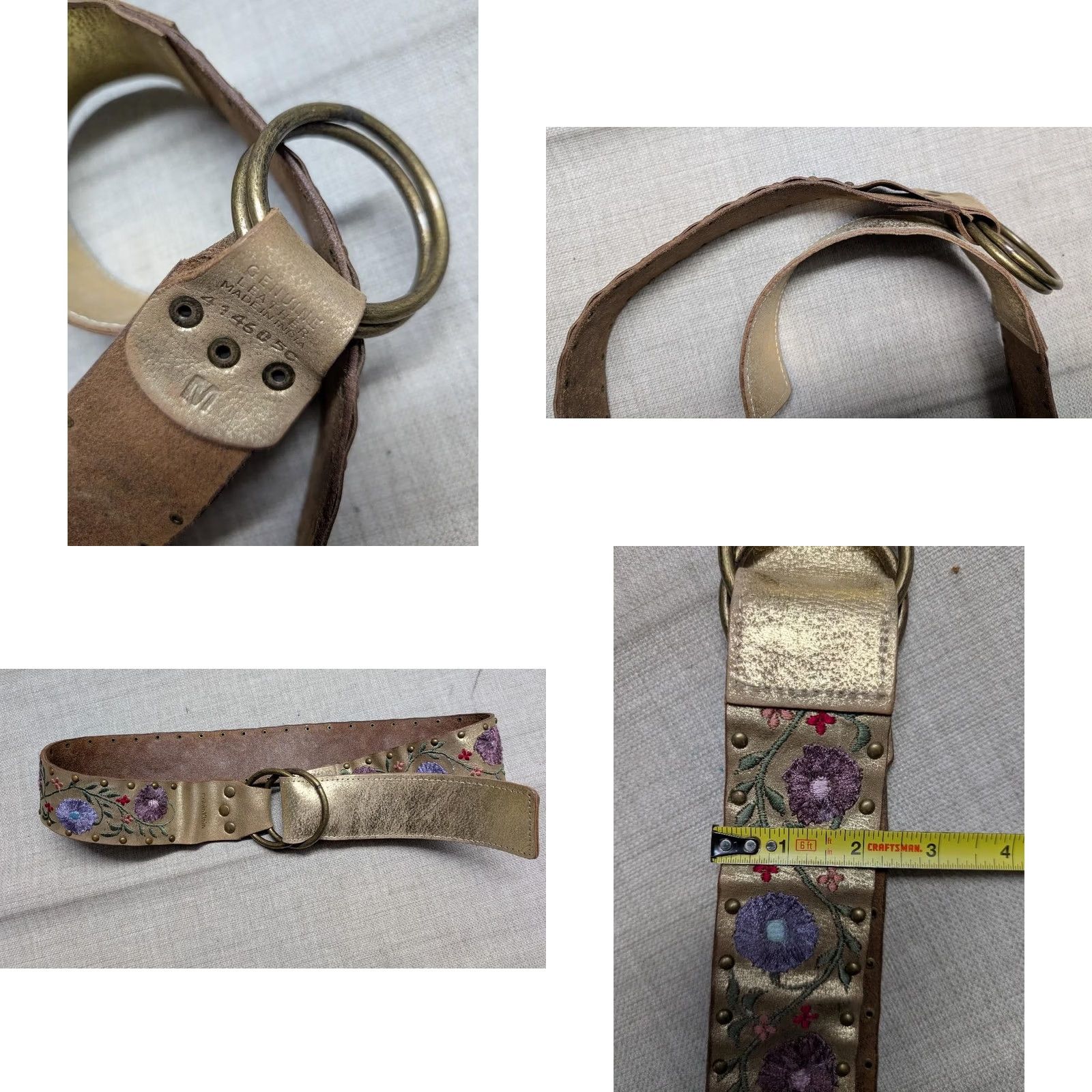 Calvin Klein VINTAGE studded embroidered FLORAL wide belt M golden CORSET leather Y2K 90s Womens Size S / US 4 / IT 40 - 8 Thumbnail