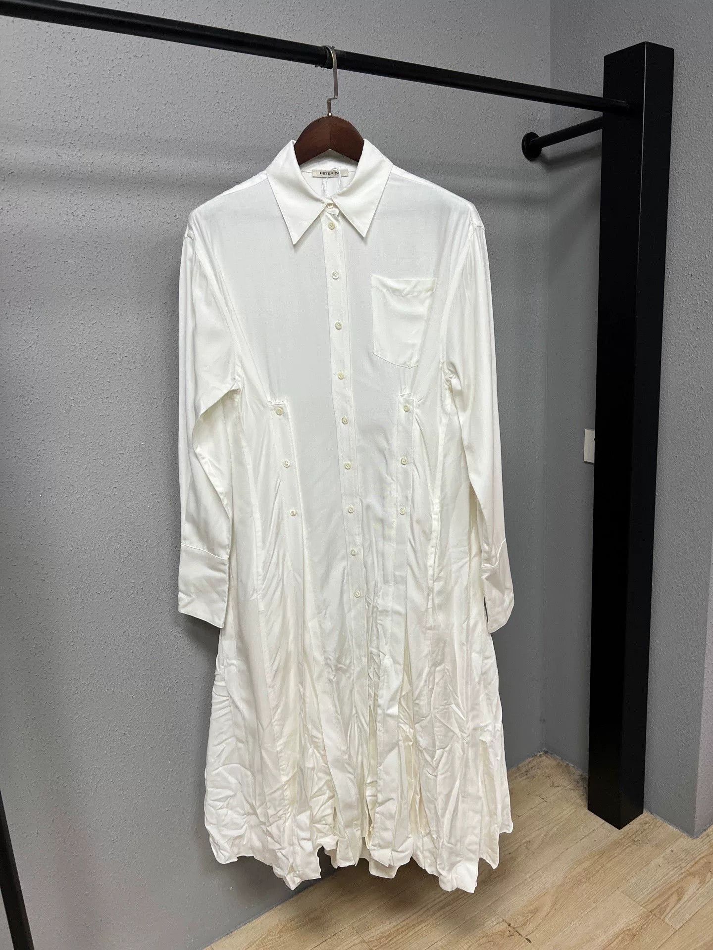 Peter Do Peter Do White Button-Down Pleated Shirt Dress Size US 7 / EU 40 - 1 Preview