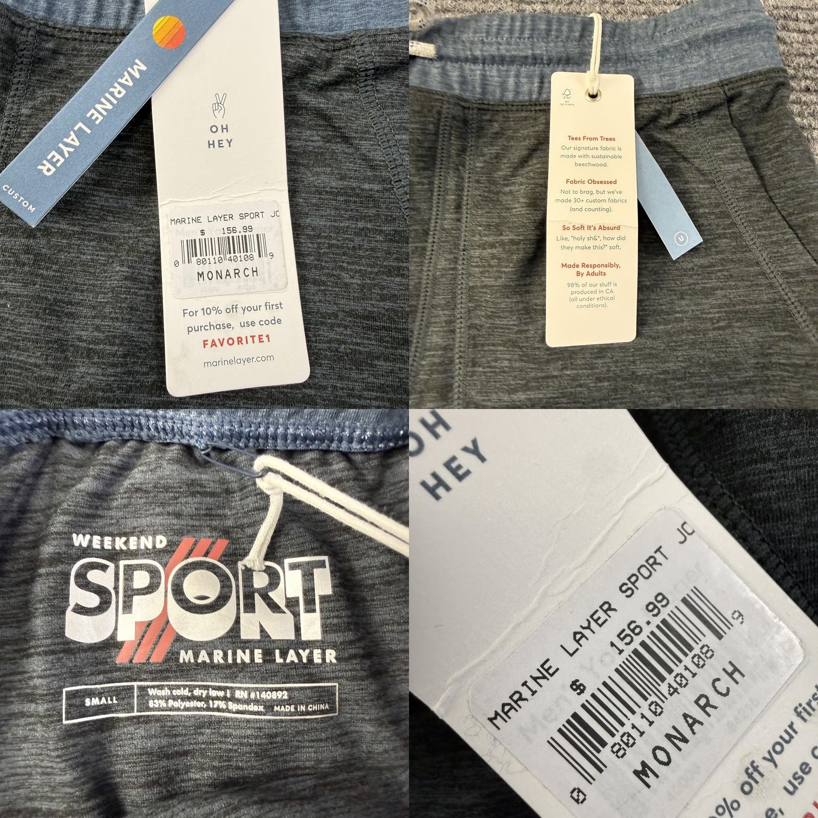 Marine Layer Marine Layer Sport Jogger Pants Mens S Gray Jersey Elastic Waist Pockets Size US S / EU 44-46 / 1 - 8 Thumbnail