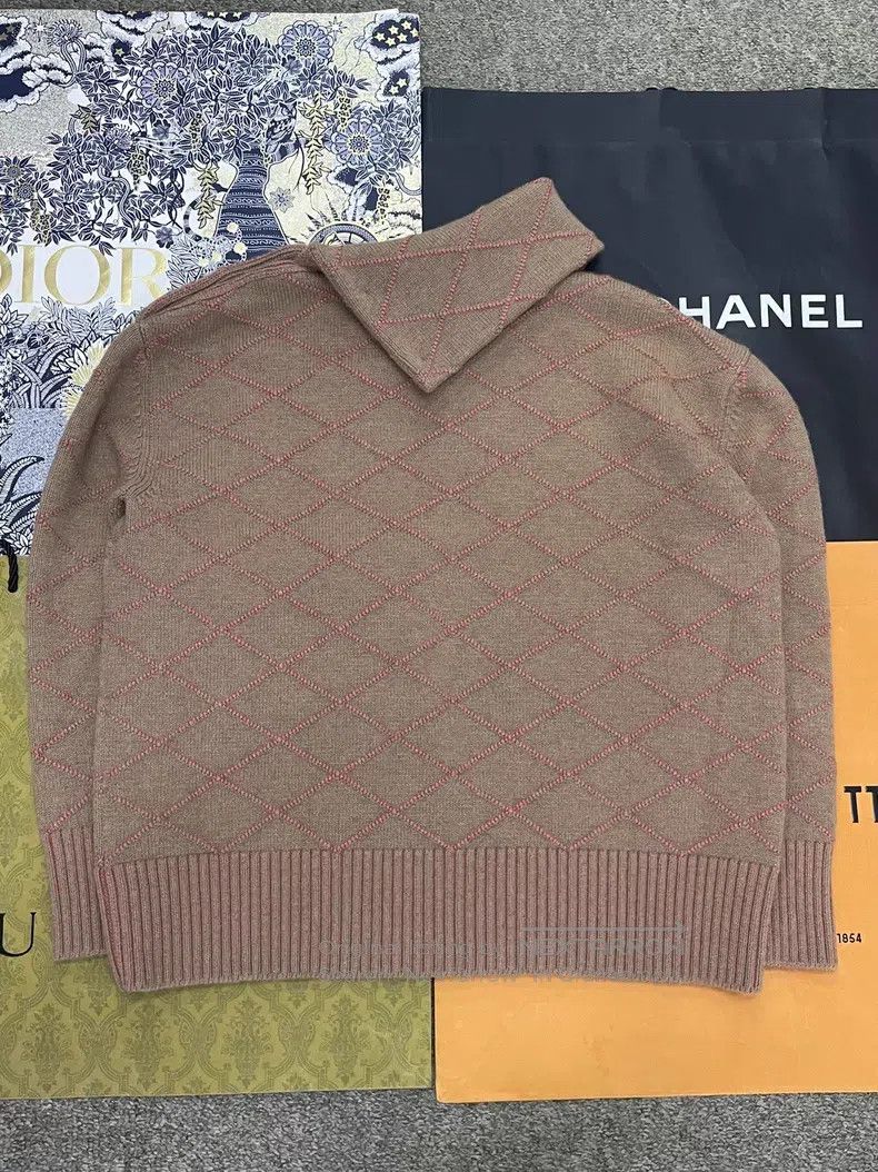 Hermes Hermes Khaki Checkered Cashmere Sweater Size XXS / US 00 / IT 34 - 3 Thumbnail