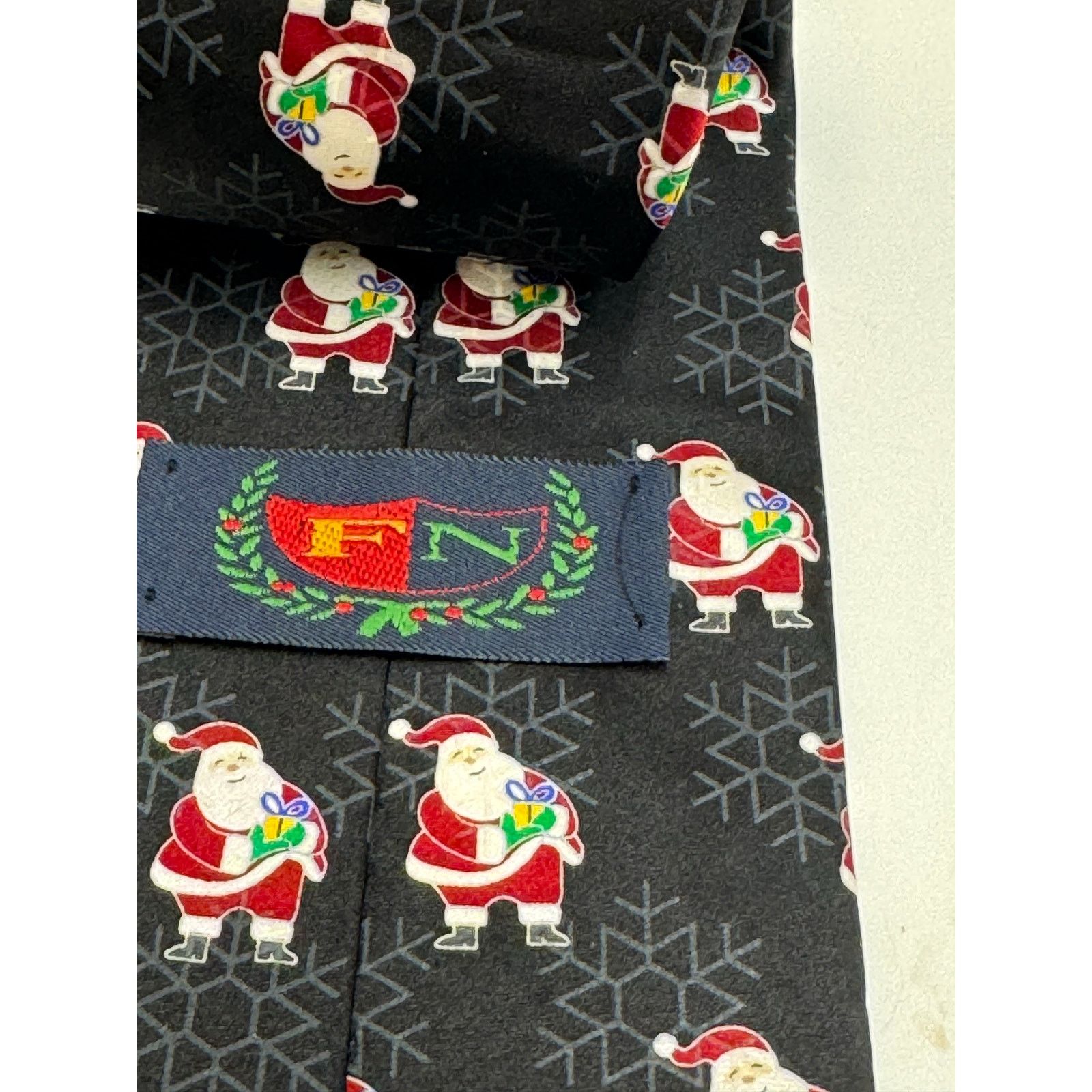 Other FN Hand Sewn Silk Christmas Black Tie Santa Snowflakes Size ONE SIZE - 3 Thumbnail