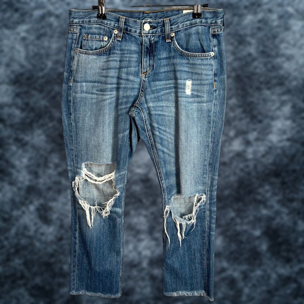 Rag & Bone VINTAGE Rag & Bone Boyfriend Jeans Distressed Blue Denim Jeans Size 26 Cropped Buckley Size 26" / US 2 / IT 38 - 1 Thumbnail