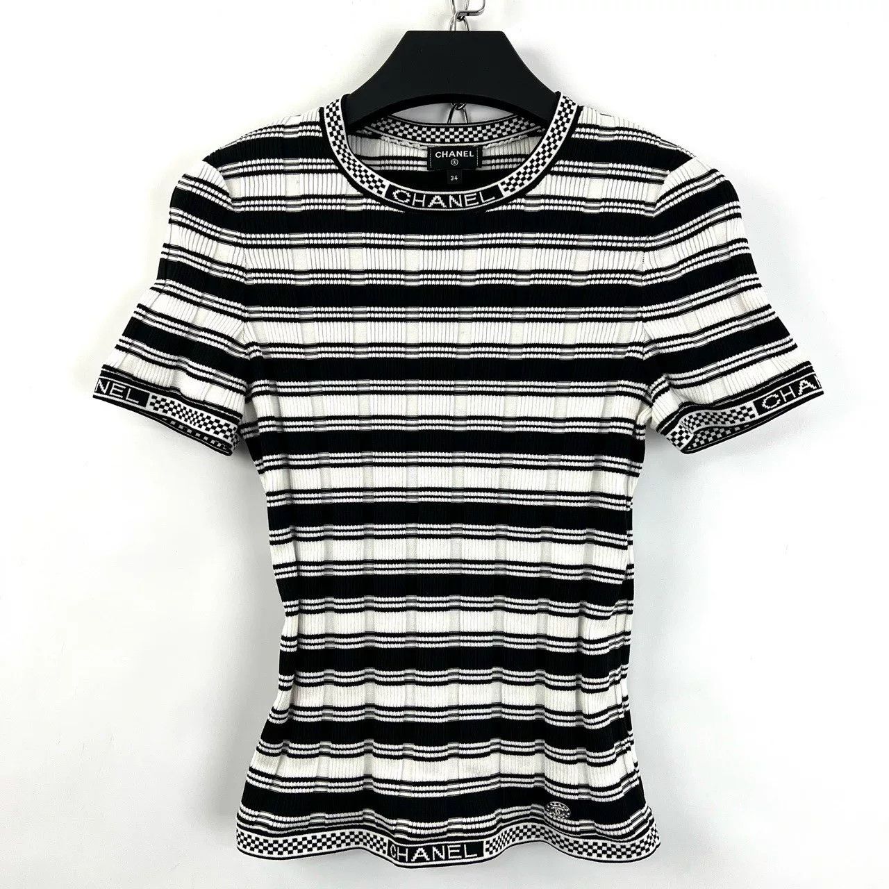 Chanel Chanel Black White Stripe Logo Knit Top Size US S / EU 44-46 / 1 - 1 Thumbnail