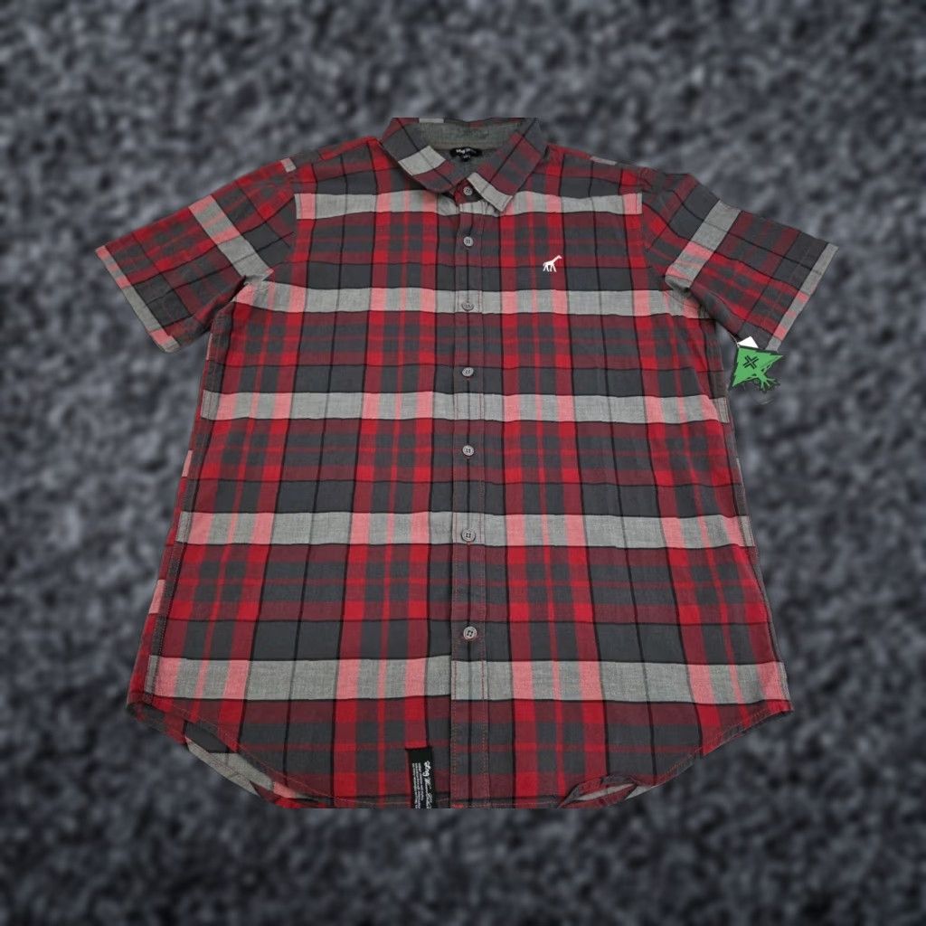 Vintage LRG Shirt Mens Short Sleeve Button-Up Red/Grey Plaid Size L 42in Chest Size US L / EU 52-54 / 3 - 1 Thumbnail