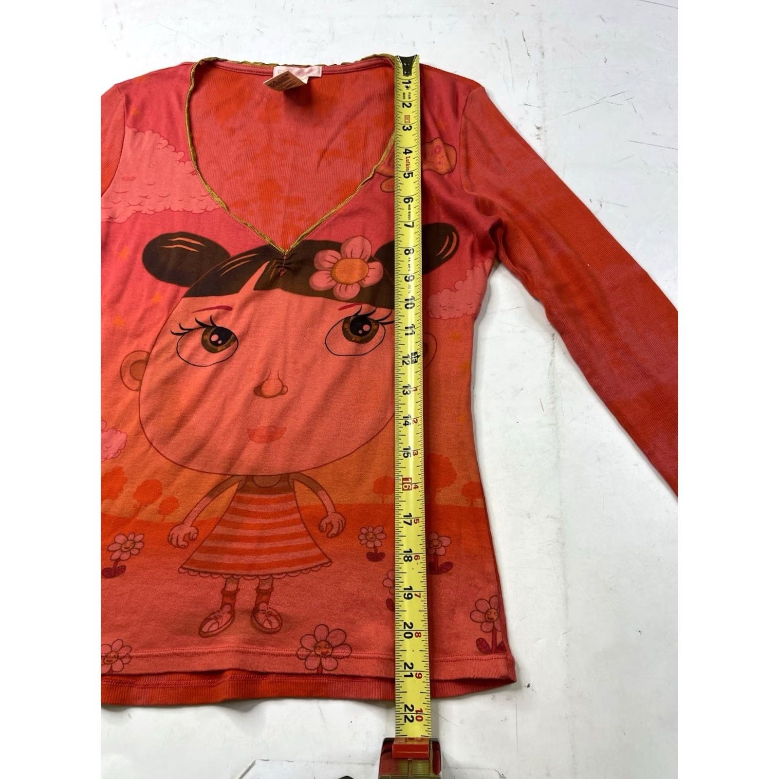 Custo Barcelona VINTAGE Custo Barcelona T-Shirt Shirt Womens 4 Orange Red Cartoon Girl Long Sleeve Slim Cropped 90s Y2k Art Theme Womens Size S / US 4 / IT 40 - 6 Thumbnail