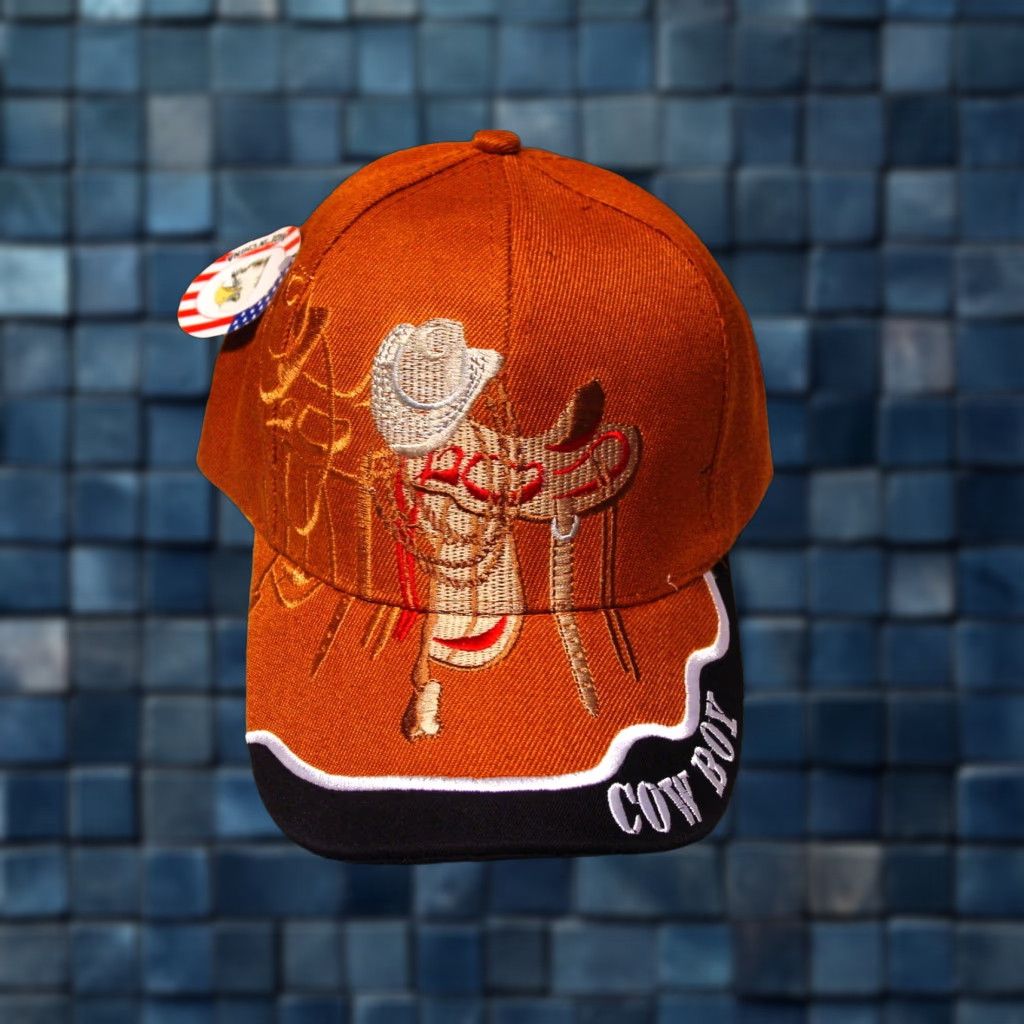 Vintage VINTAGE Cowboy Baseball Cap Men Adjustable Orange Western Saddle Hat Cap Size ONE SIZE - 1 Thumbnail