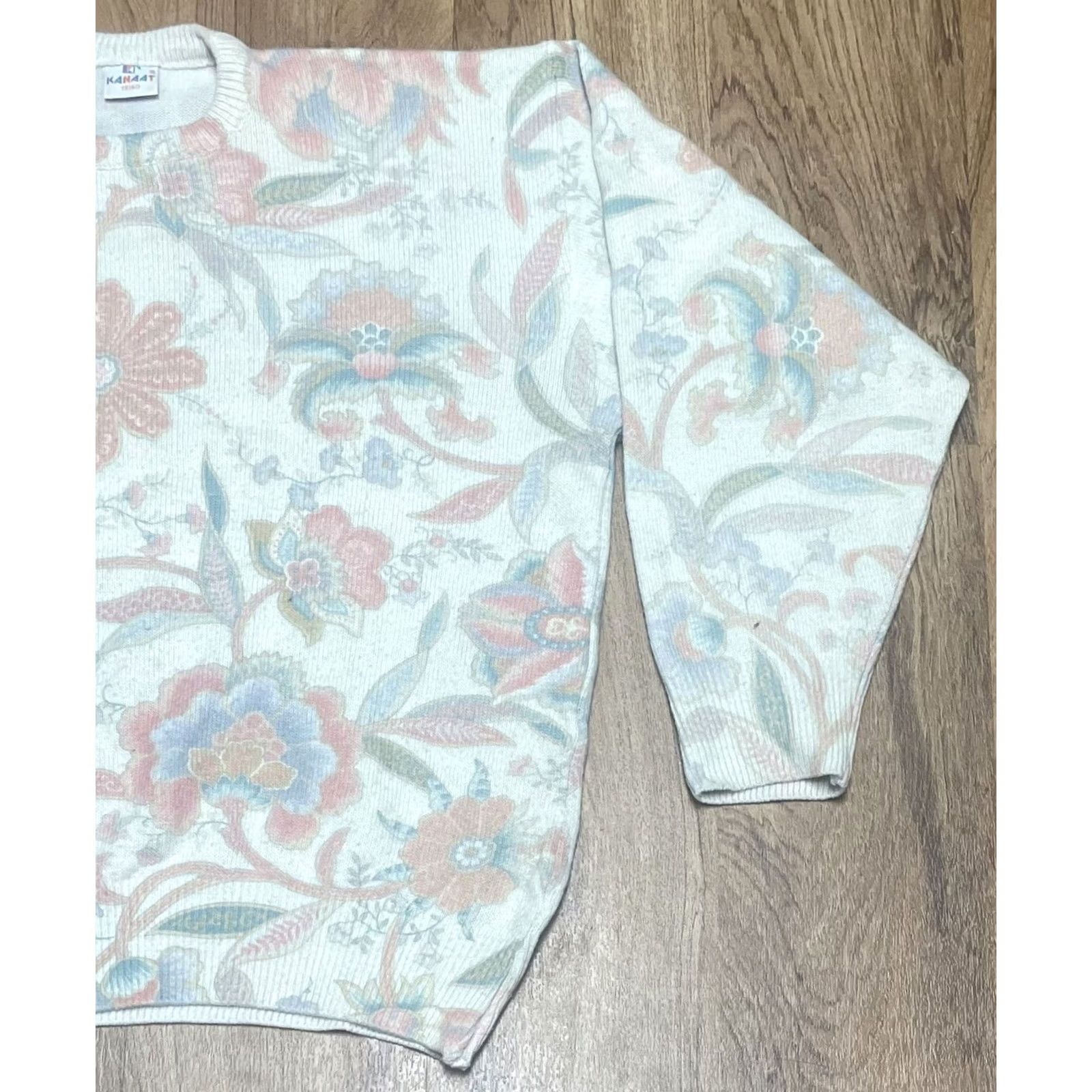 Vintage VINTAGE Women’s Kanaat Triko Knitted Floral Sweater Sz Large Made In Turkey White&Orange Size L / US 10 / IT 46 - 2 Thumbnail