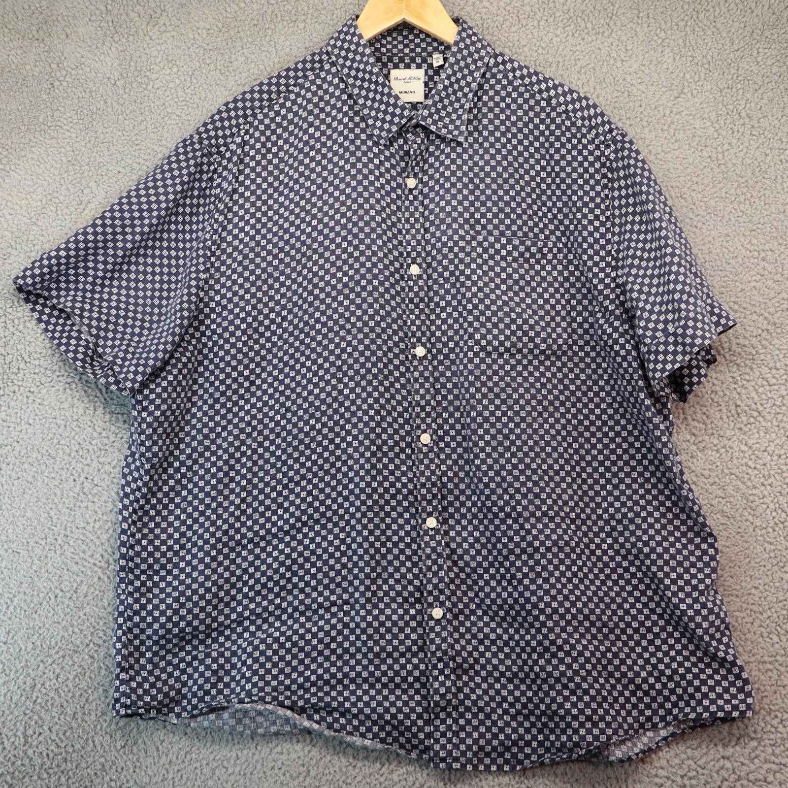 Murano Baird McNutt Murano Linen Men XL Blue Geometric S/S Button Size US XL / EU 56 / 4 - 1 Thumbnail
