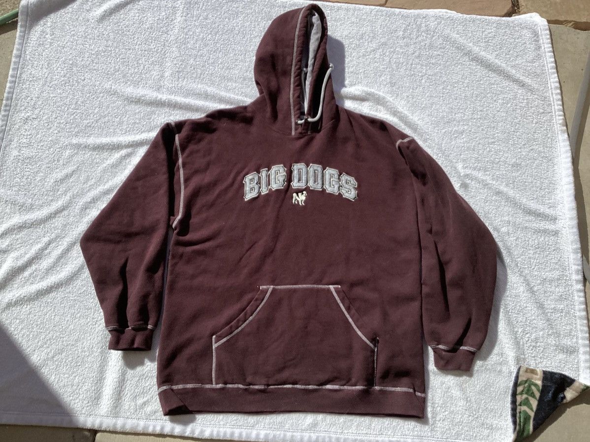 Big Dogs × Vintage Vtg 90s big dogs size XL burgundy hoodie with white trim Size US XL / EU 56 / 4 - 1 Thumbnail