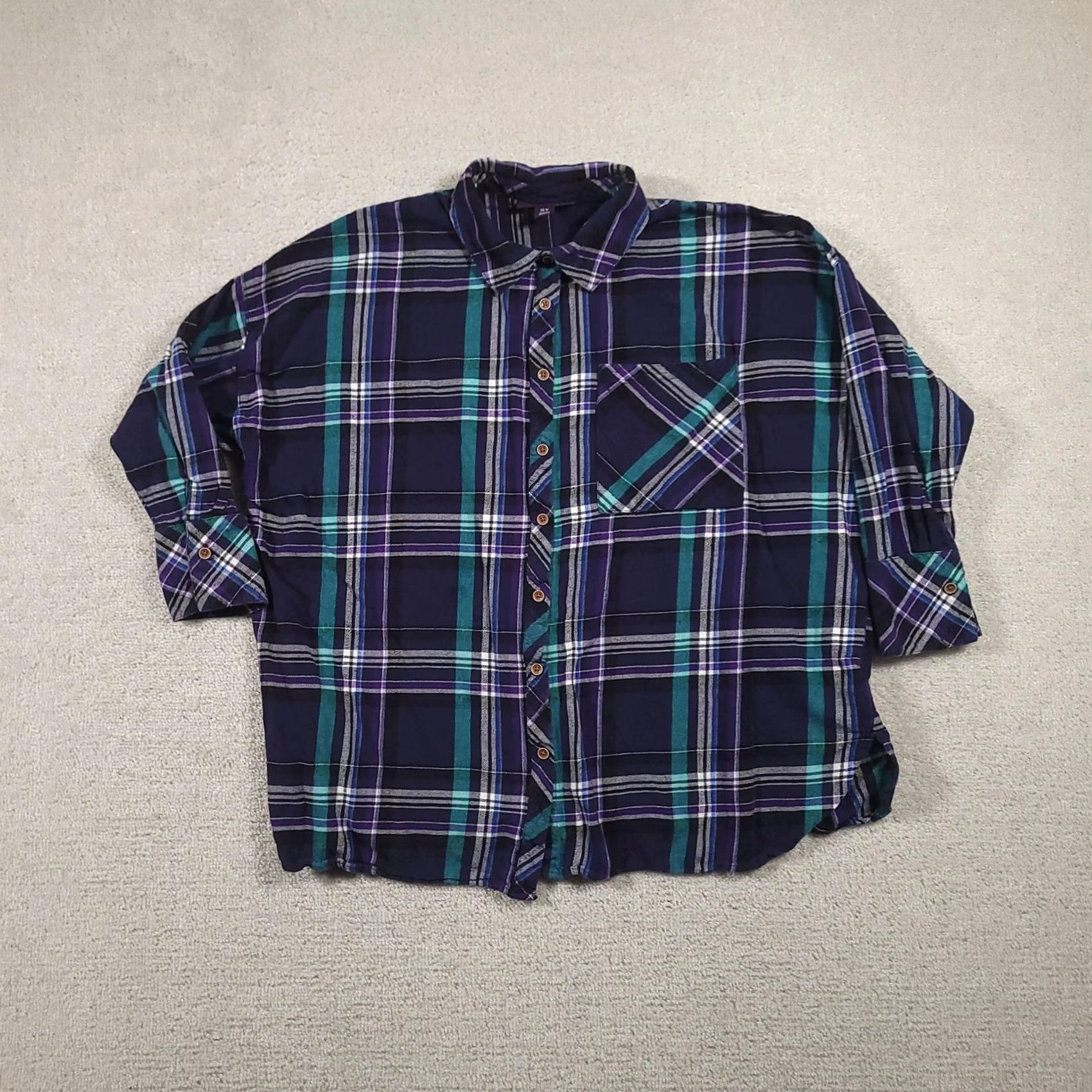 Vintage Roaman's Shirt Womens 20W Blue Purple Plaid Button Front 100% Cotton Casual Size 3XL / US 20-22 - 2 Thumbnail