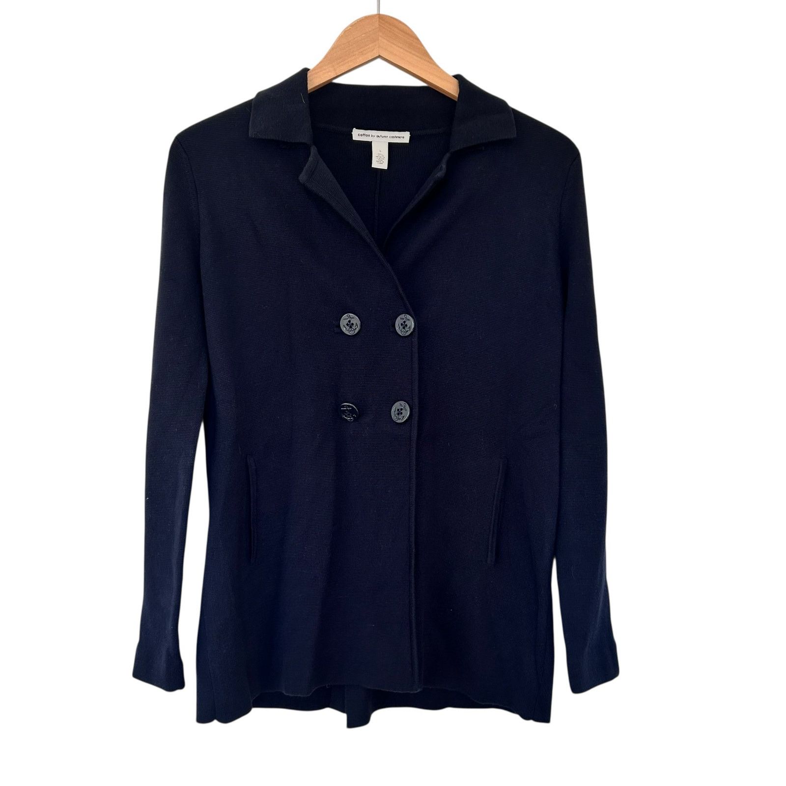 Other Cotton by Autumn Cashmere Navy Button Front Sweater Sz S Size S / US 4 / IT 40 - 1 Thumbnail